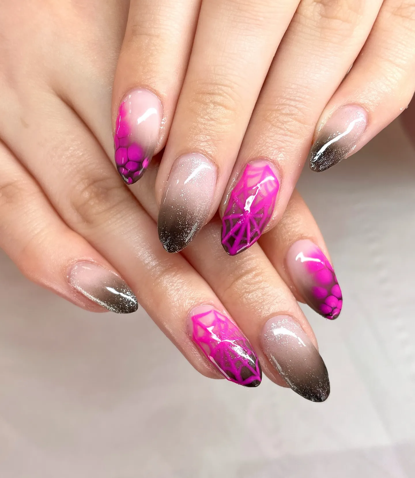 Black and Pink Ombre Nails