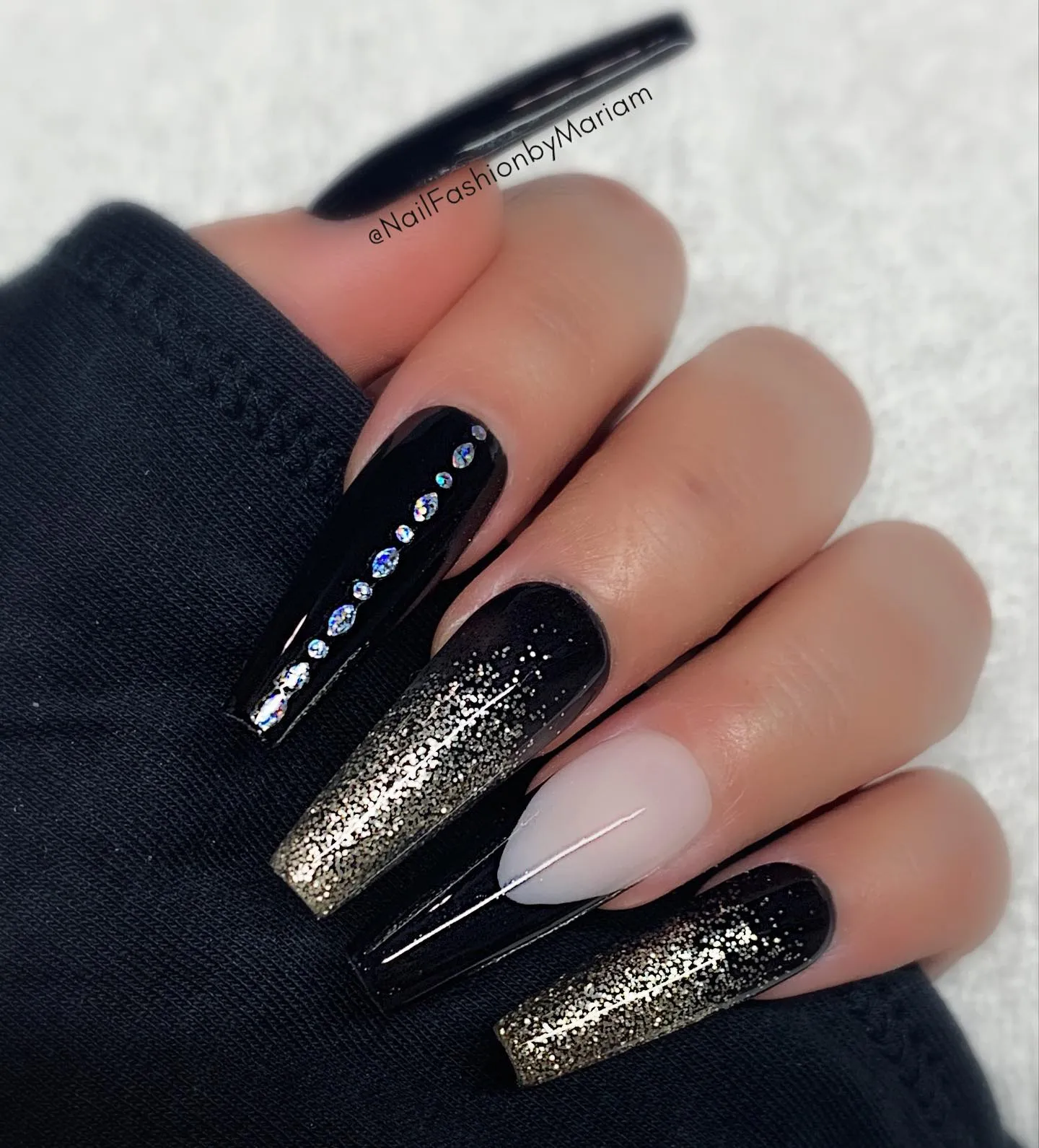 Glitter Ombre with Black Tips