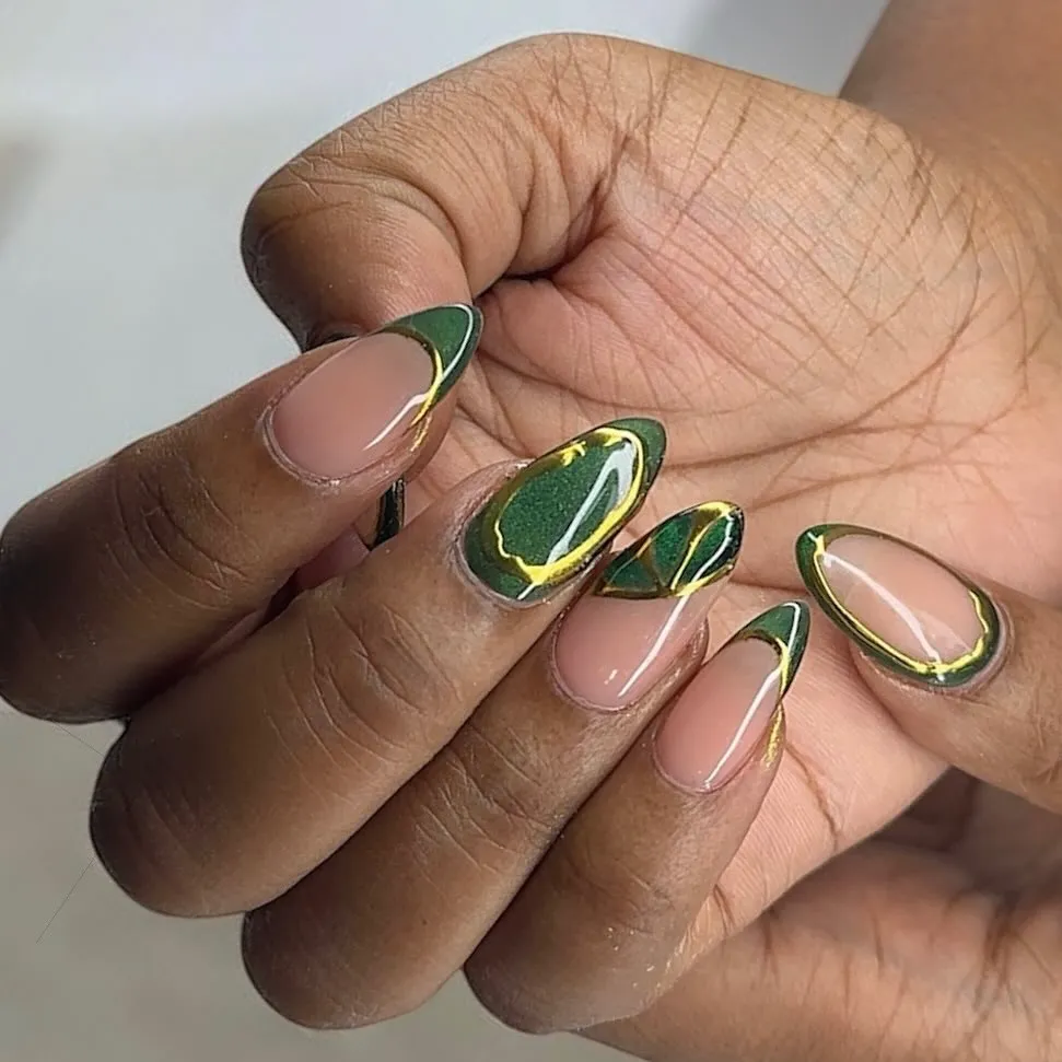 Green and Rose Gold Nails