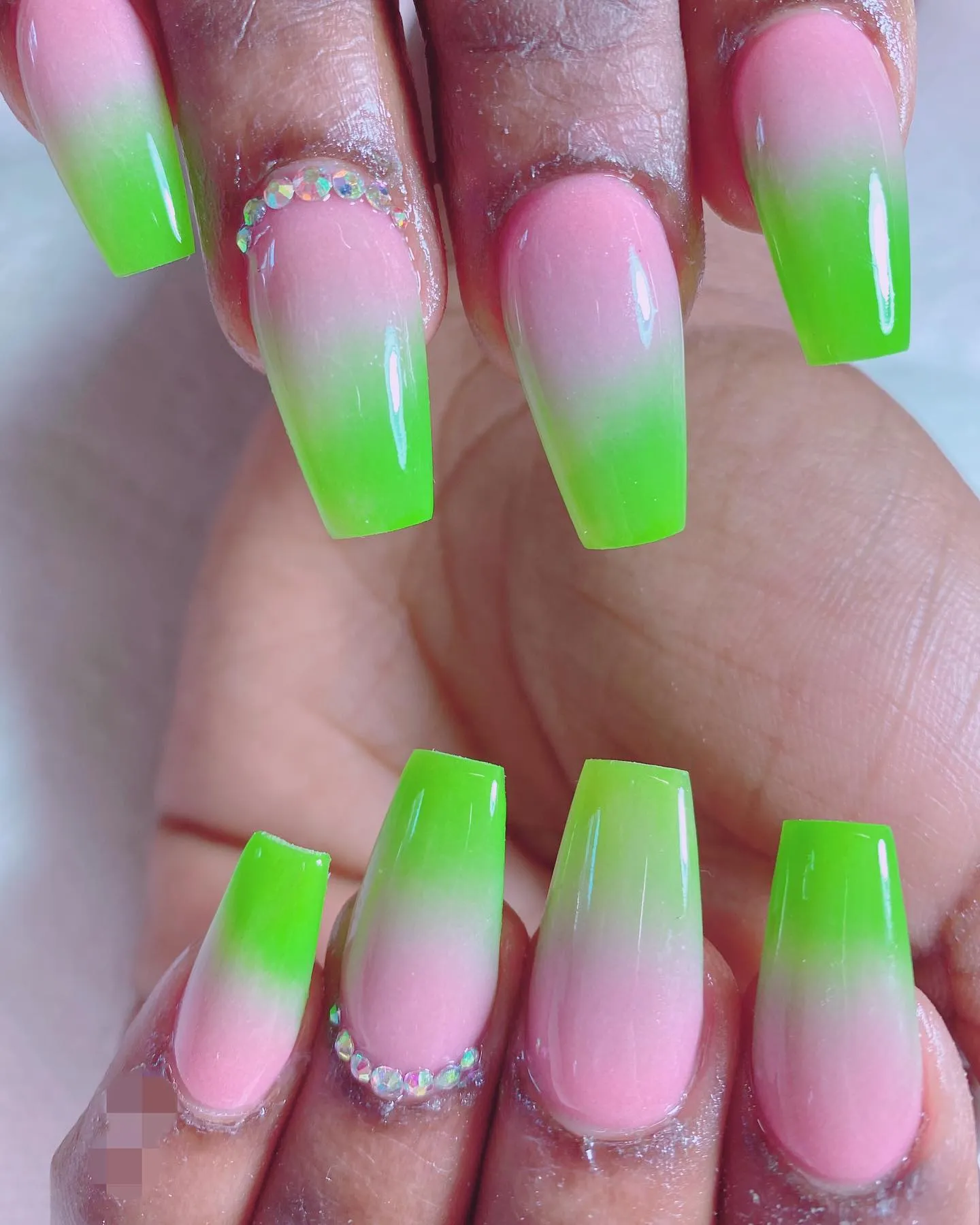 Pink and Green Ombre Nails