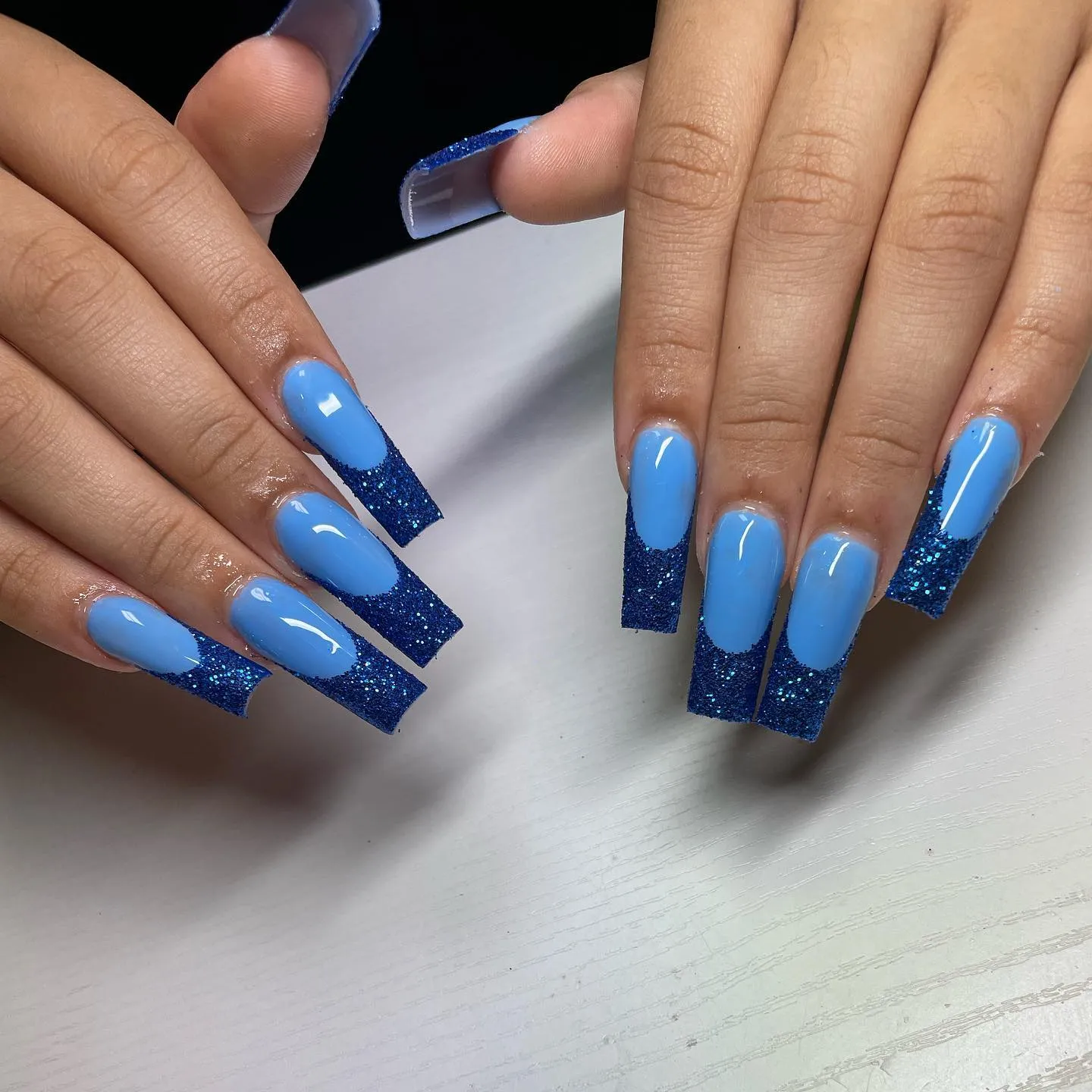 French Tips Glitter Nails