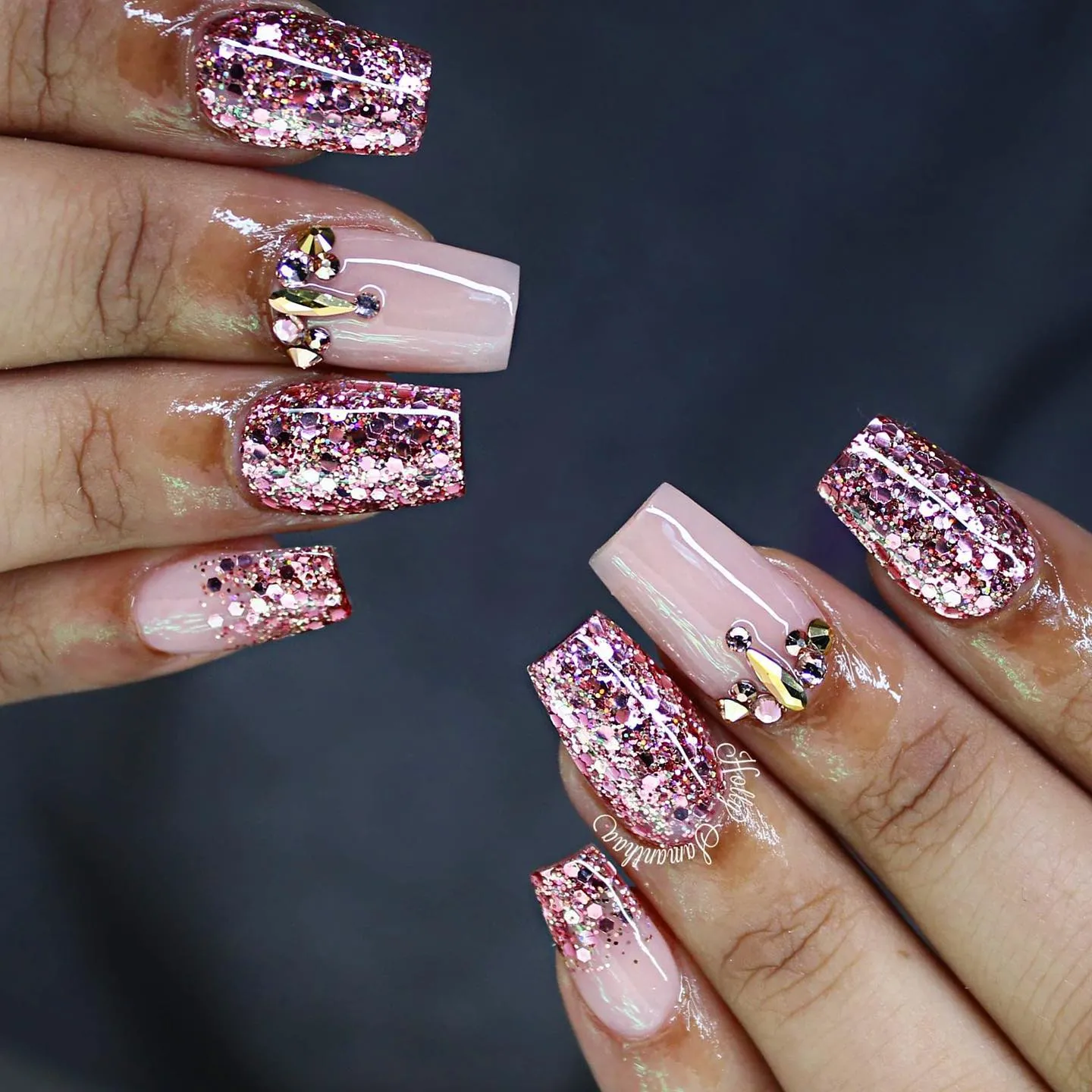 Soft Metallic Rose Gold Nails