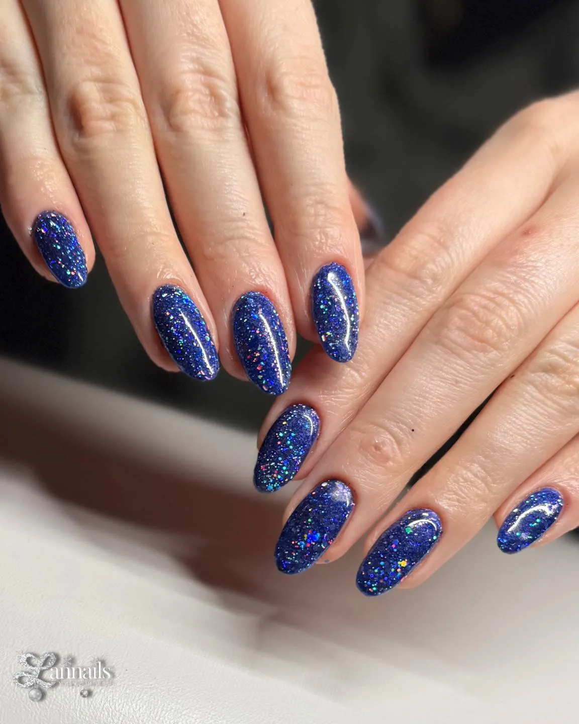 Cobalt Blue Glitter Nails
