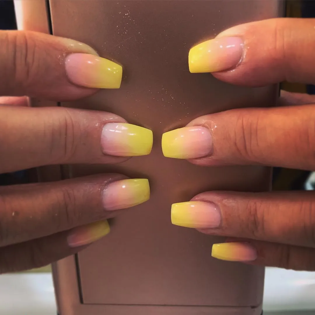 Pink and Yellow Ombre Nails