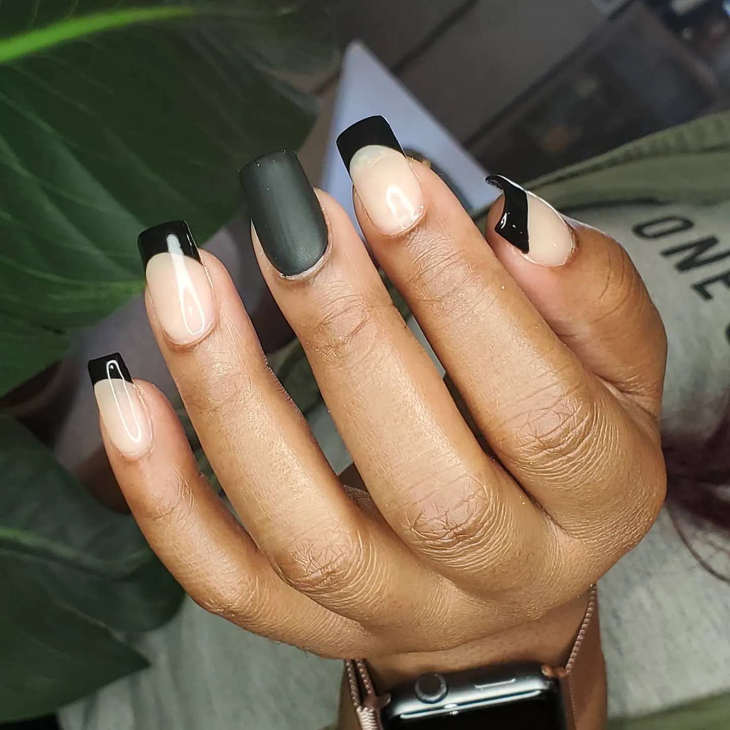 Matte Black French Manicure