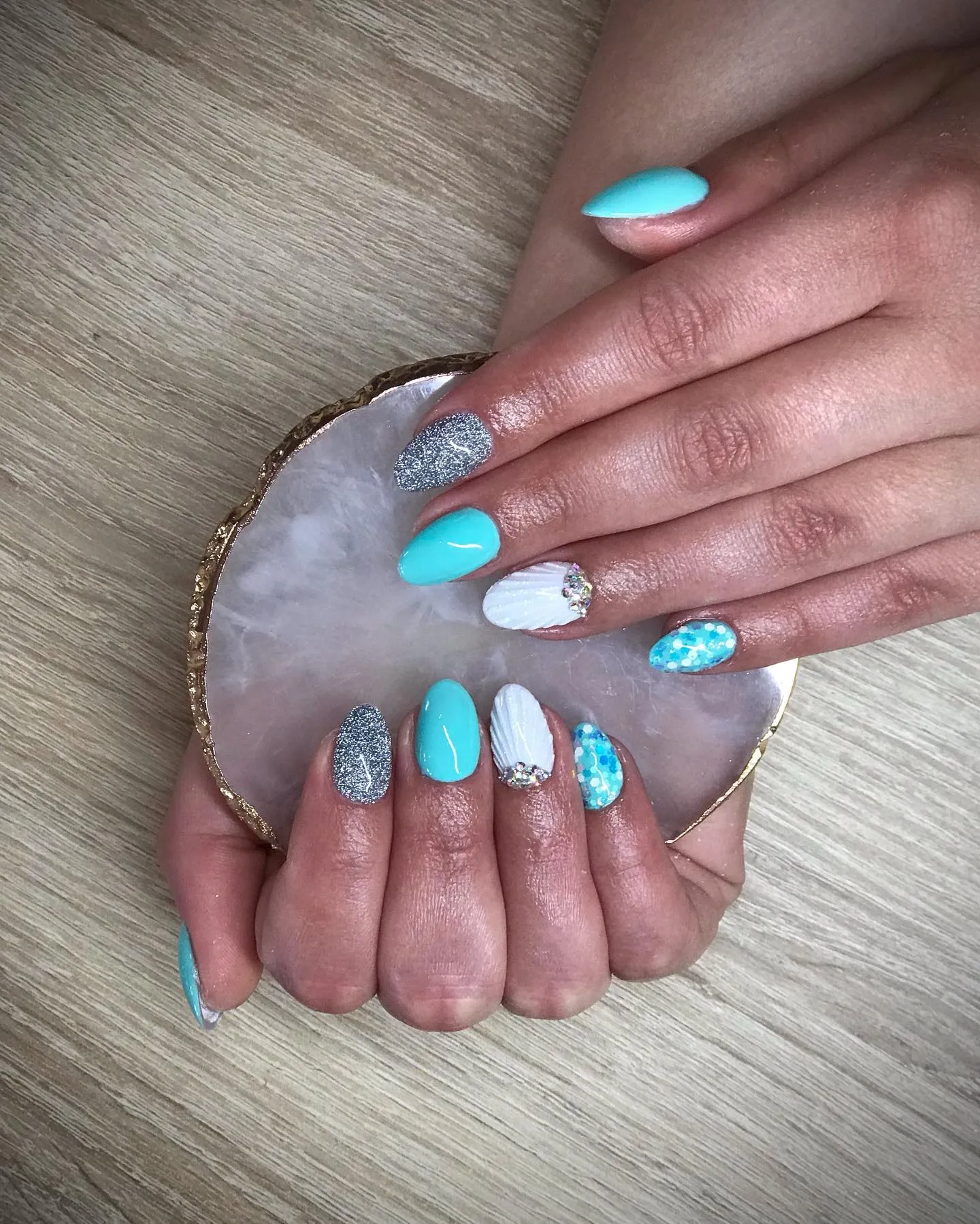 Turquoise Blue Glitter Nails
