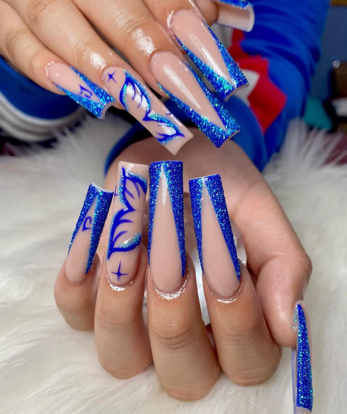Glossy Coffin Blue Nails
