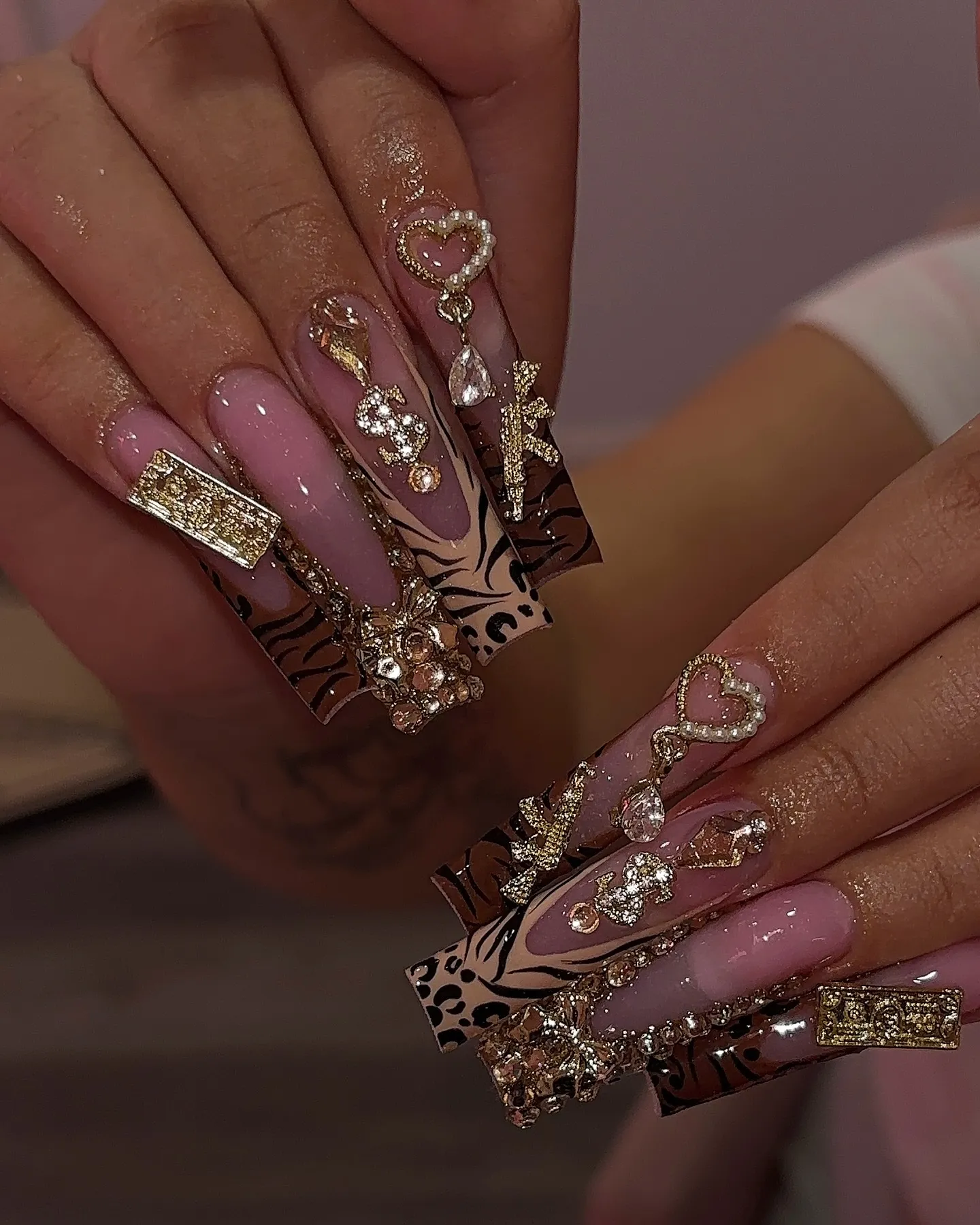 Leopard Print Rose Nails
