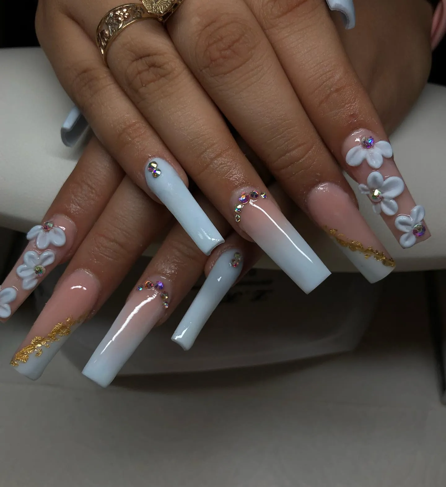 Blue and Pink Glitter Nails