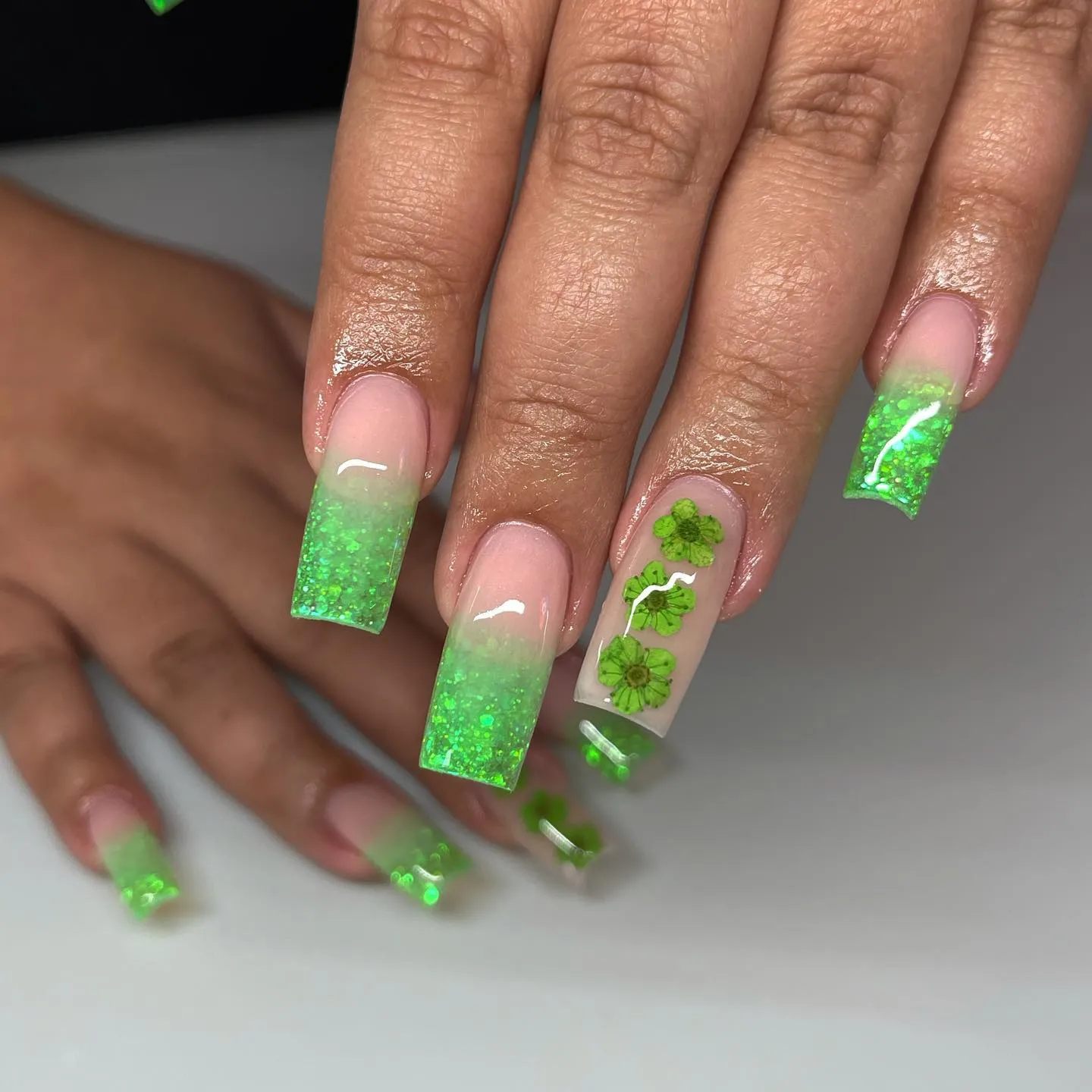 Pastel Green Glitter Nails