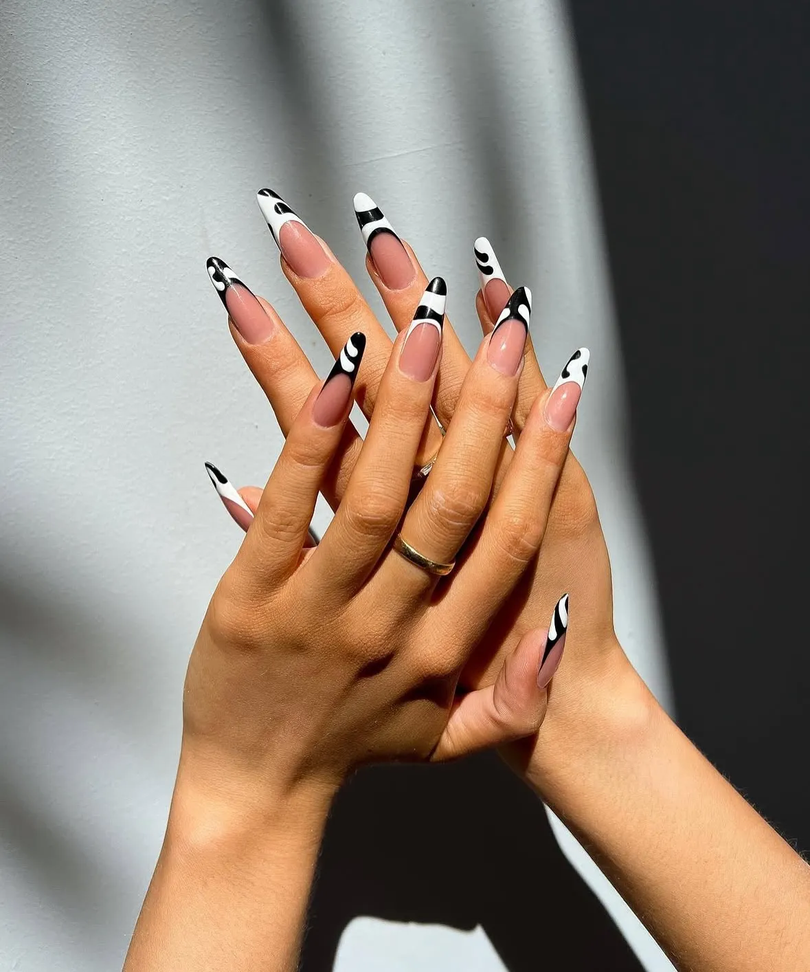 Matte Black And White Nails