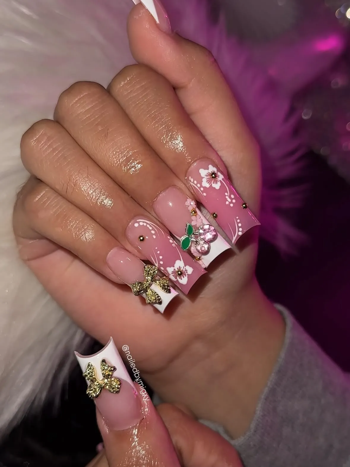 3D Flowers Ombre Nails