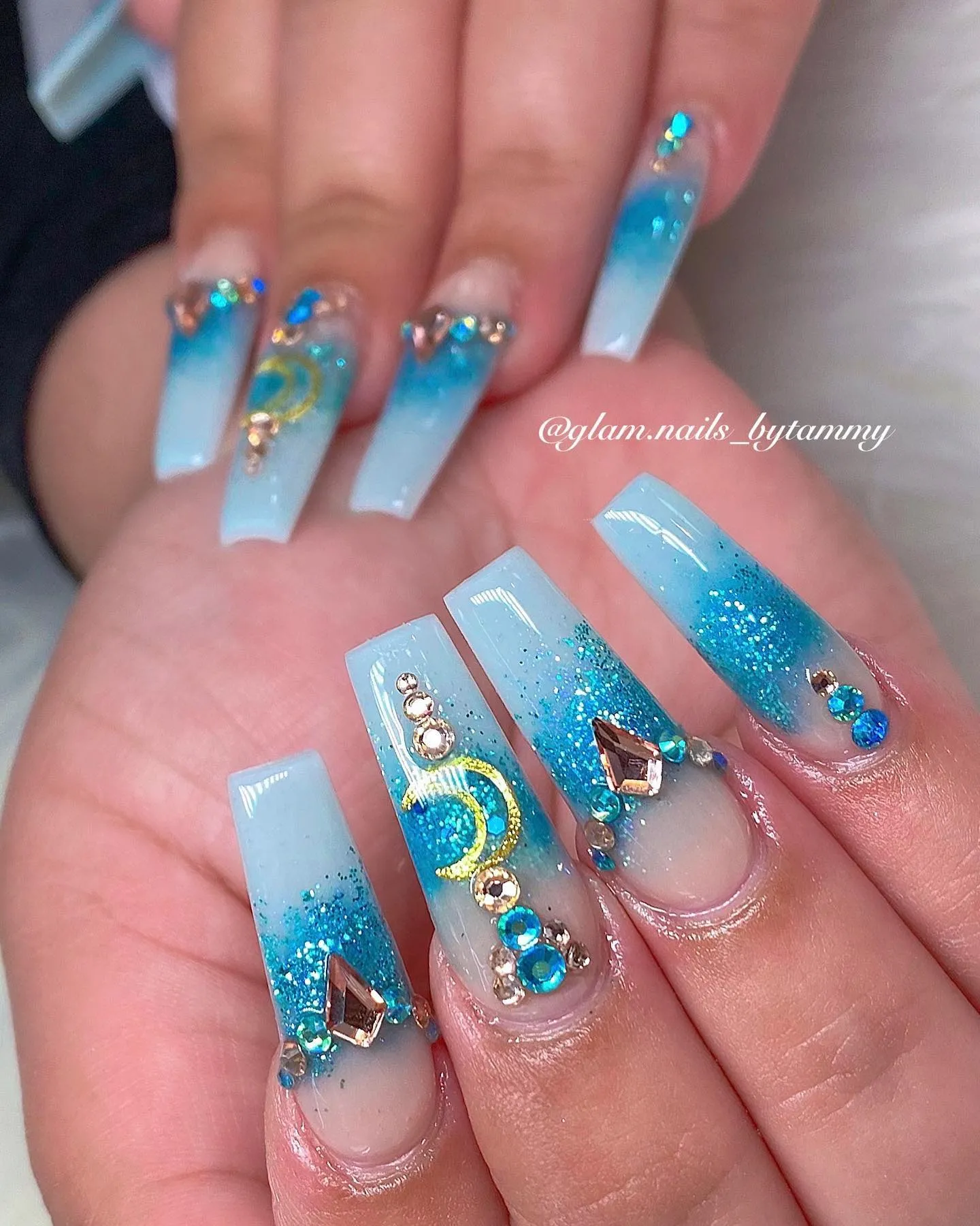Blue Nails With Metallic Effect