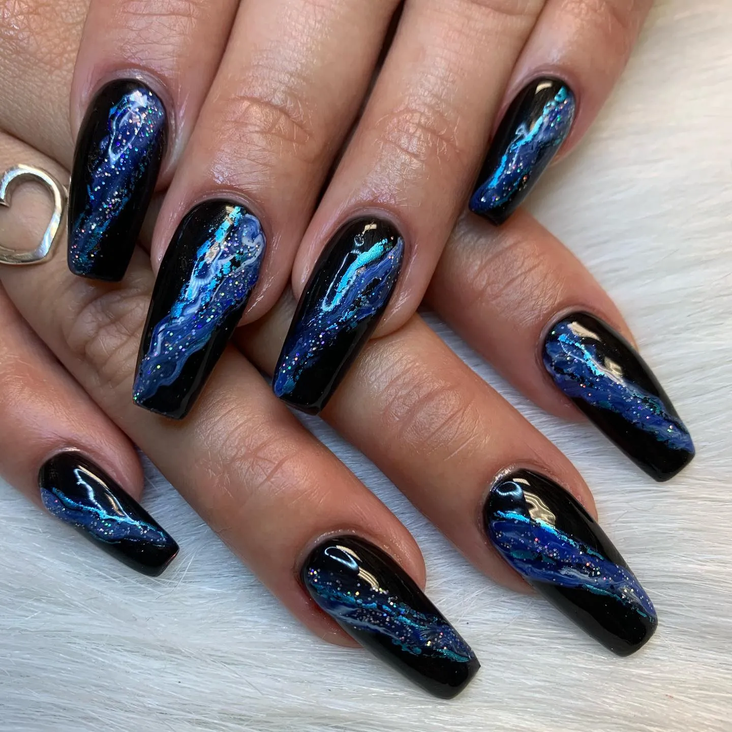 Black and Blue Glitter Nails