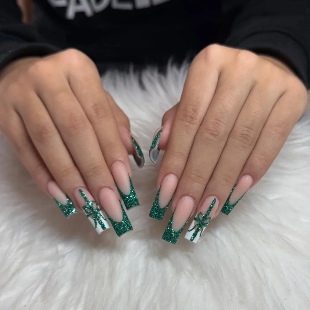 alternating red and green christmas almond nails