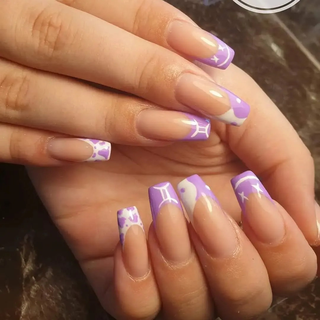 Nails with White Accent Lines