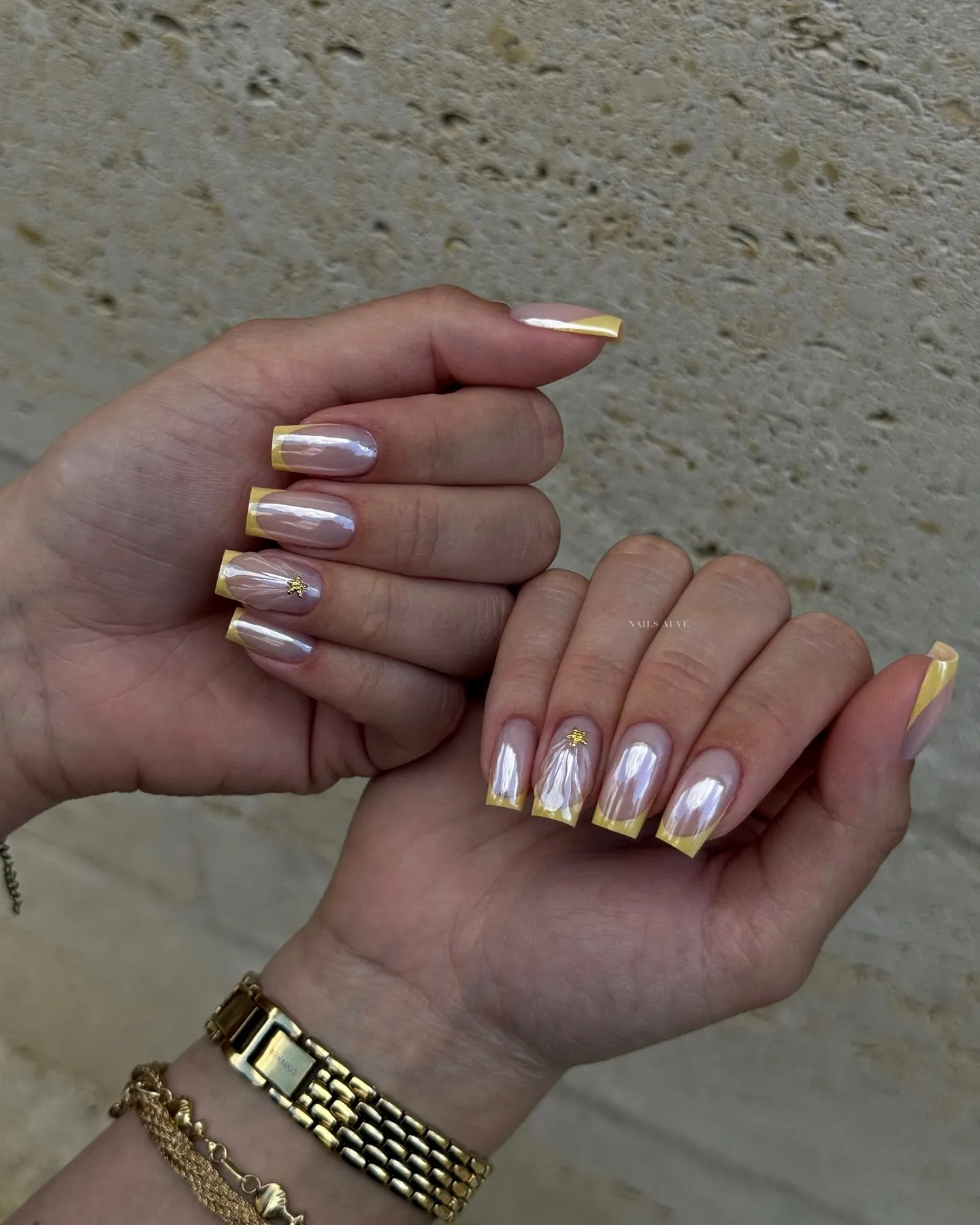 Pearly Pink Nails with Rose Gold Touch