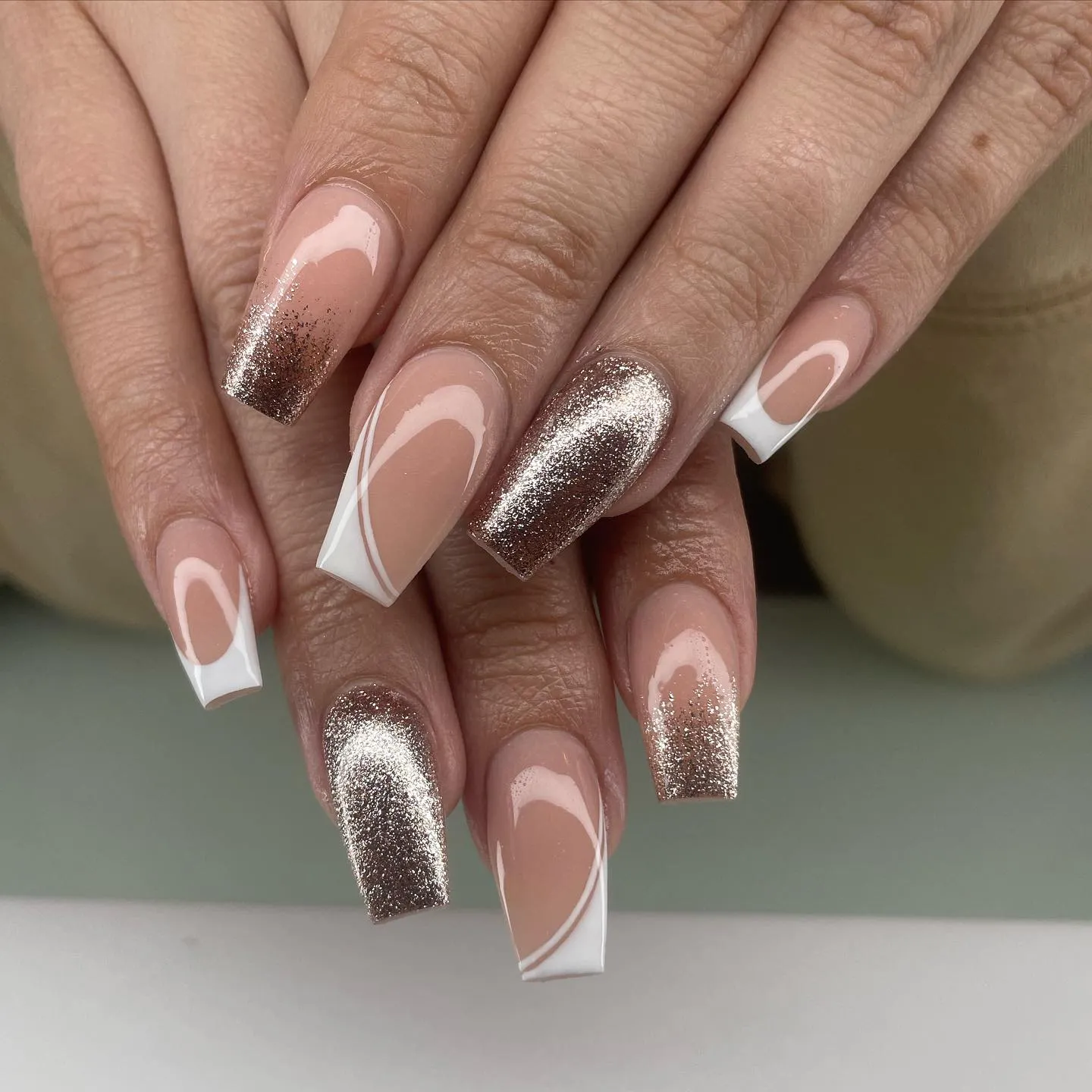 Glitter Nails with Gold Accents