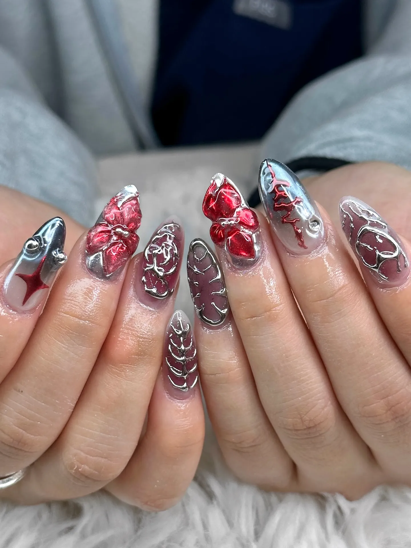 Purple and Silver Foil Nails