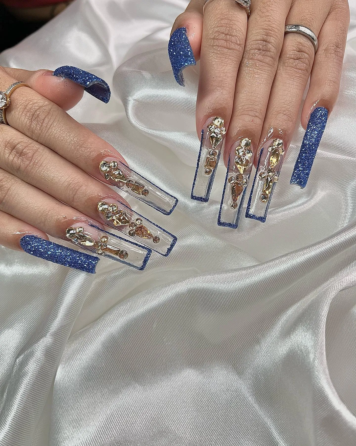 Blue Glitter Christmas Nails