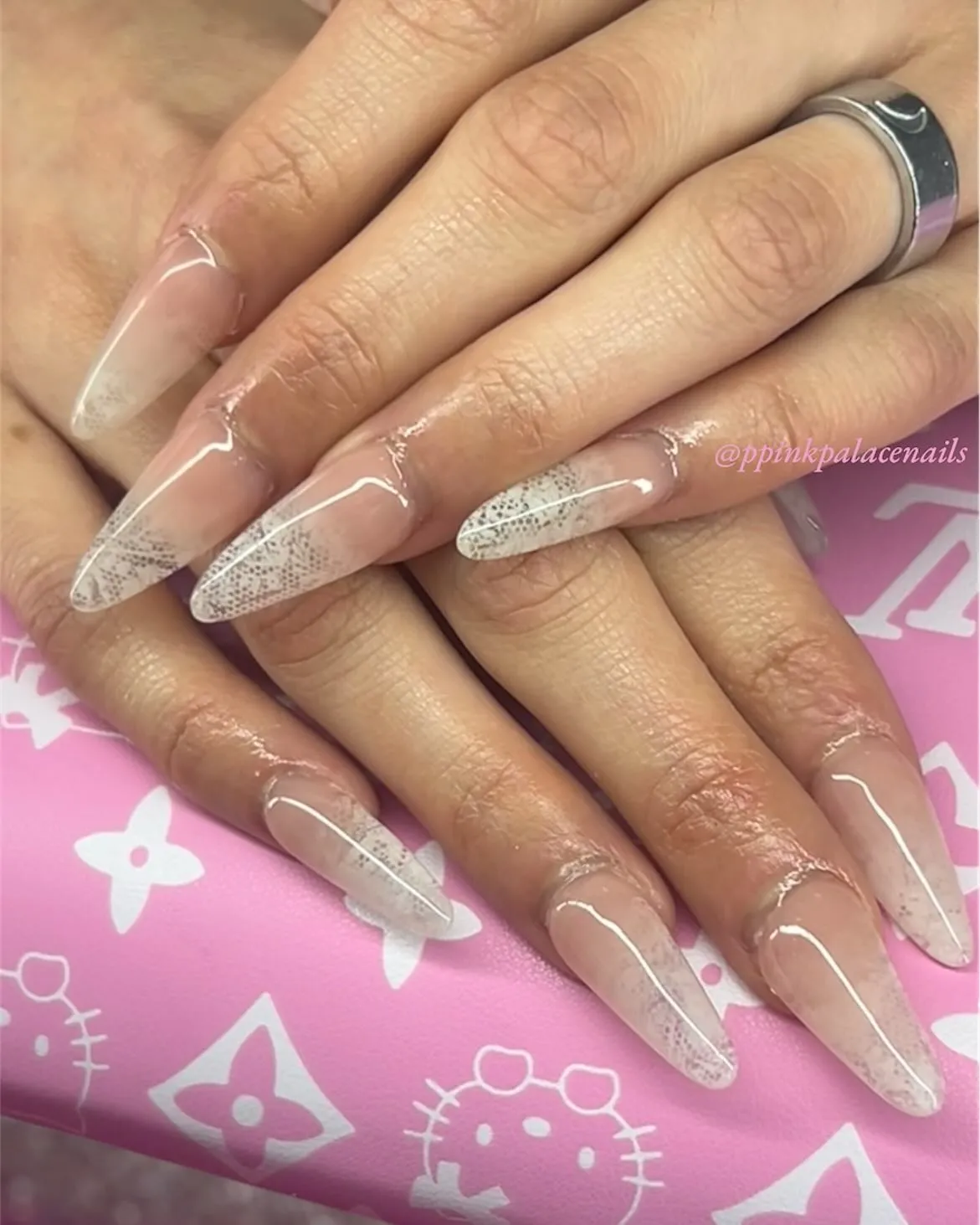 Pink Ombre Nails with Lace Patterns