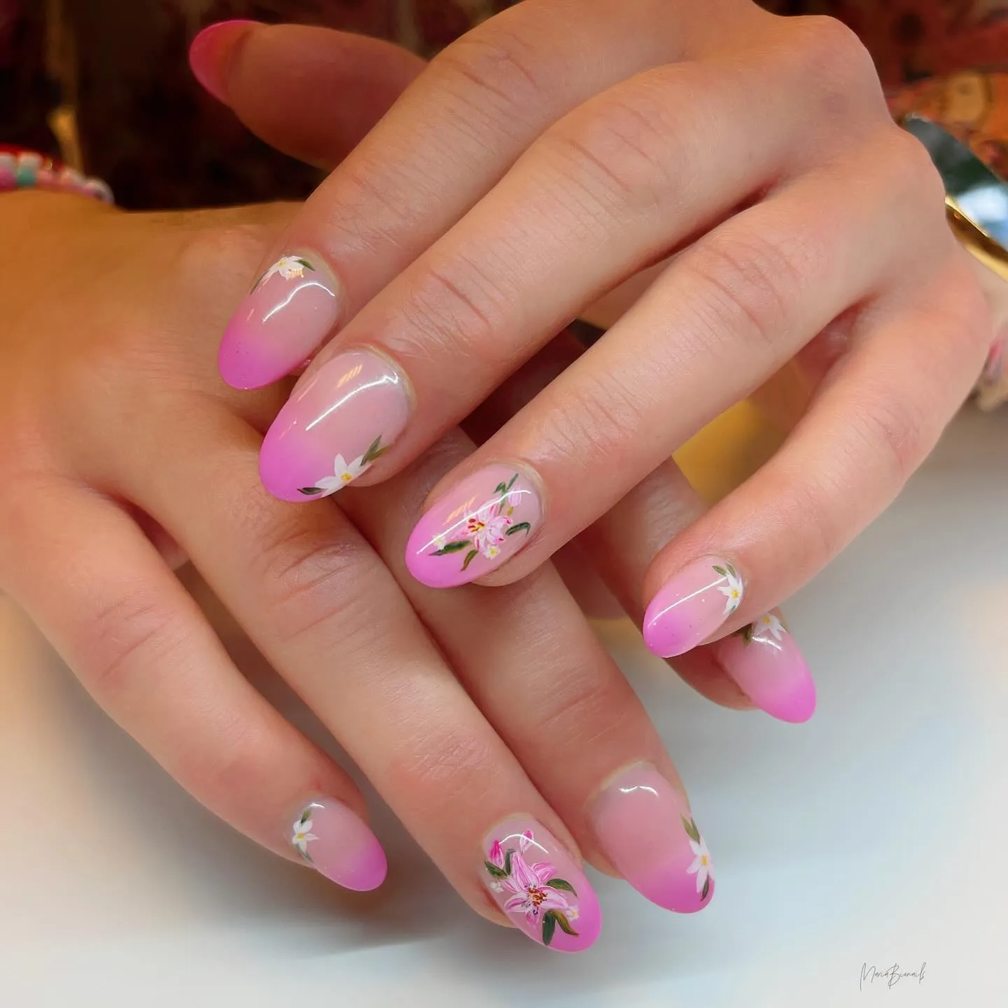 Floral Stencils Ombre Nails
