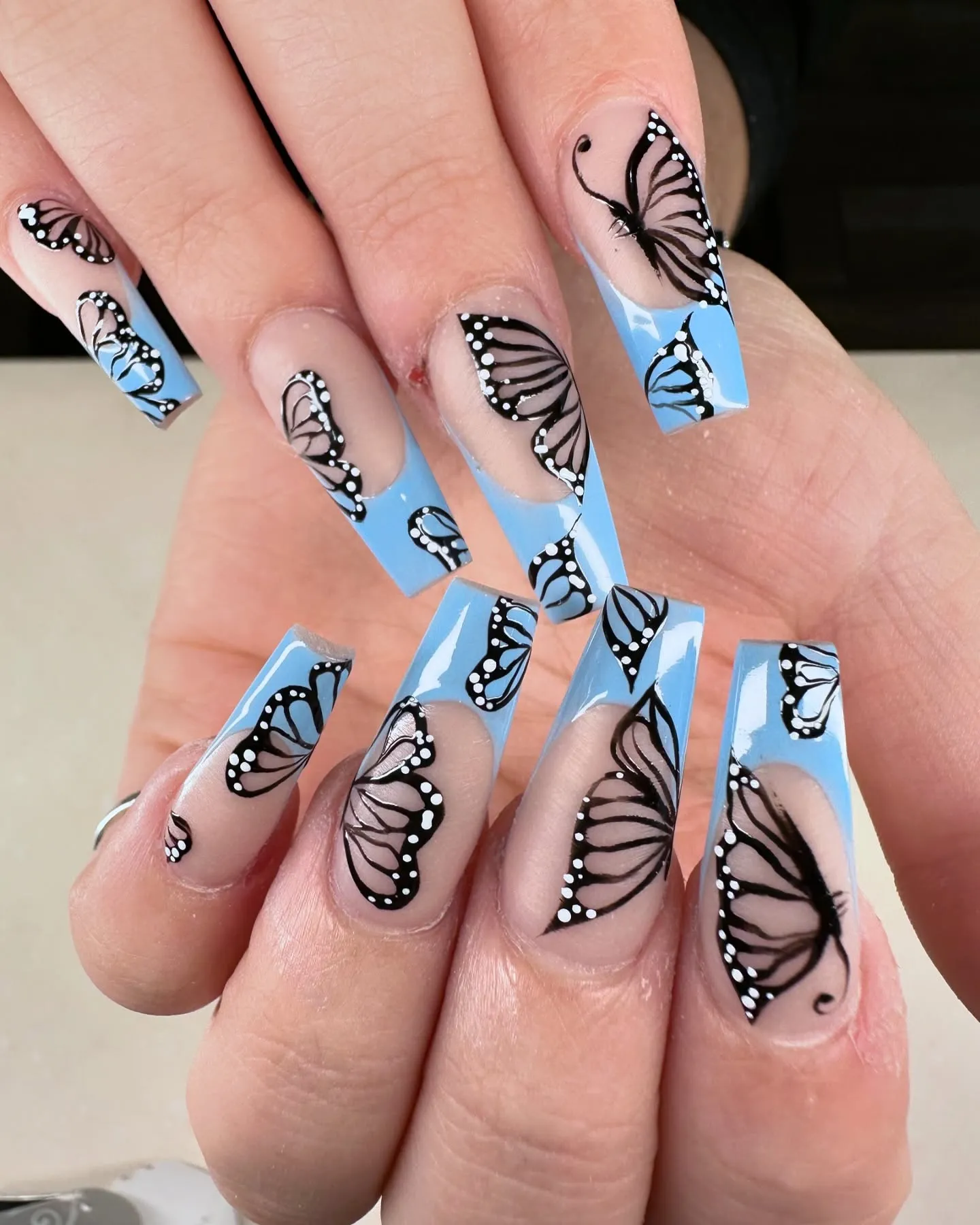 Matte Black Butterfly Nails