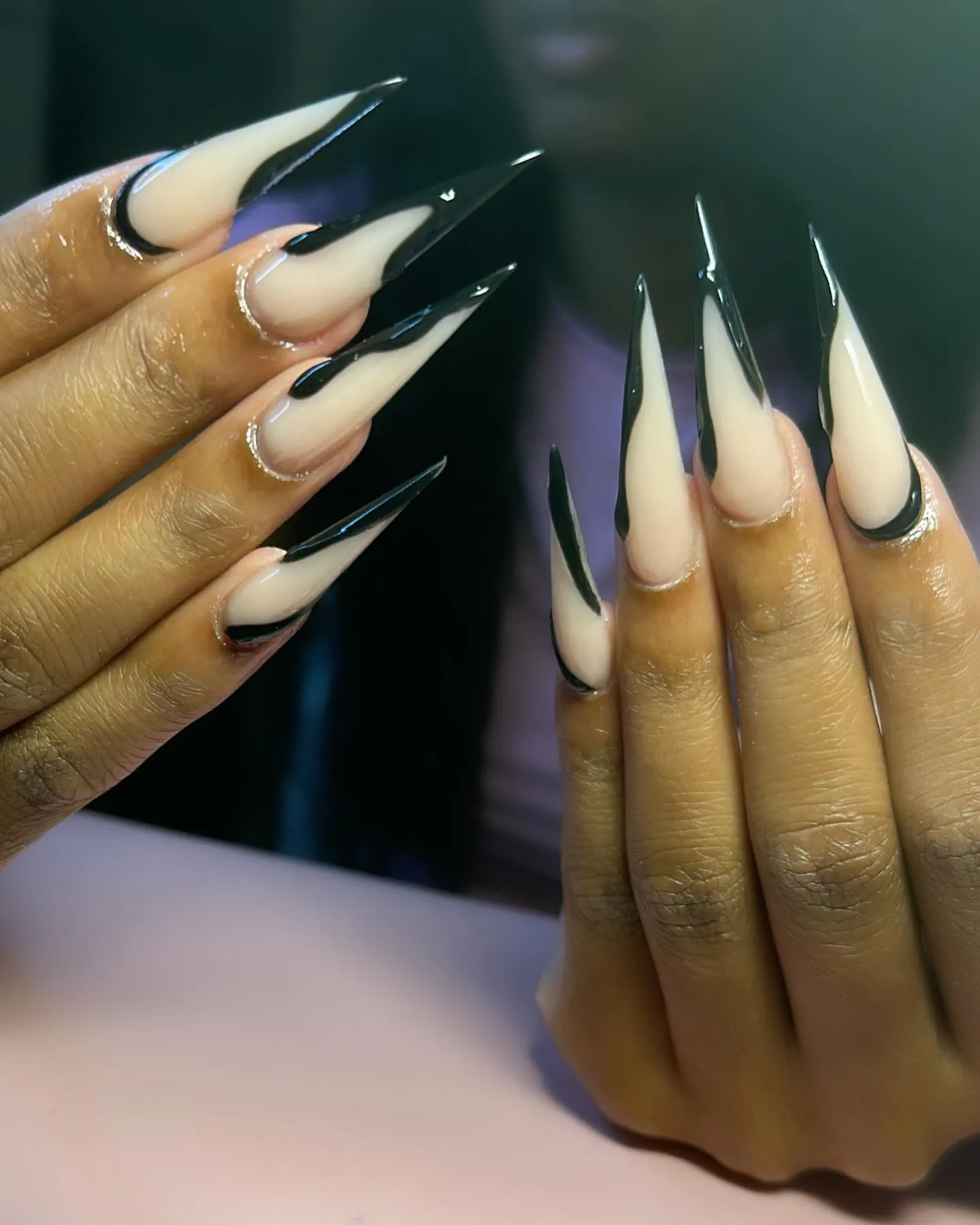 Matte Black with Textured  Decorations Nails