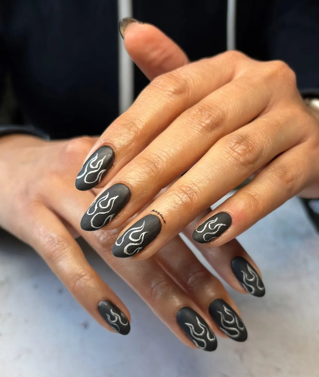 Matte Black Round Nails