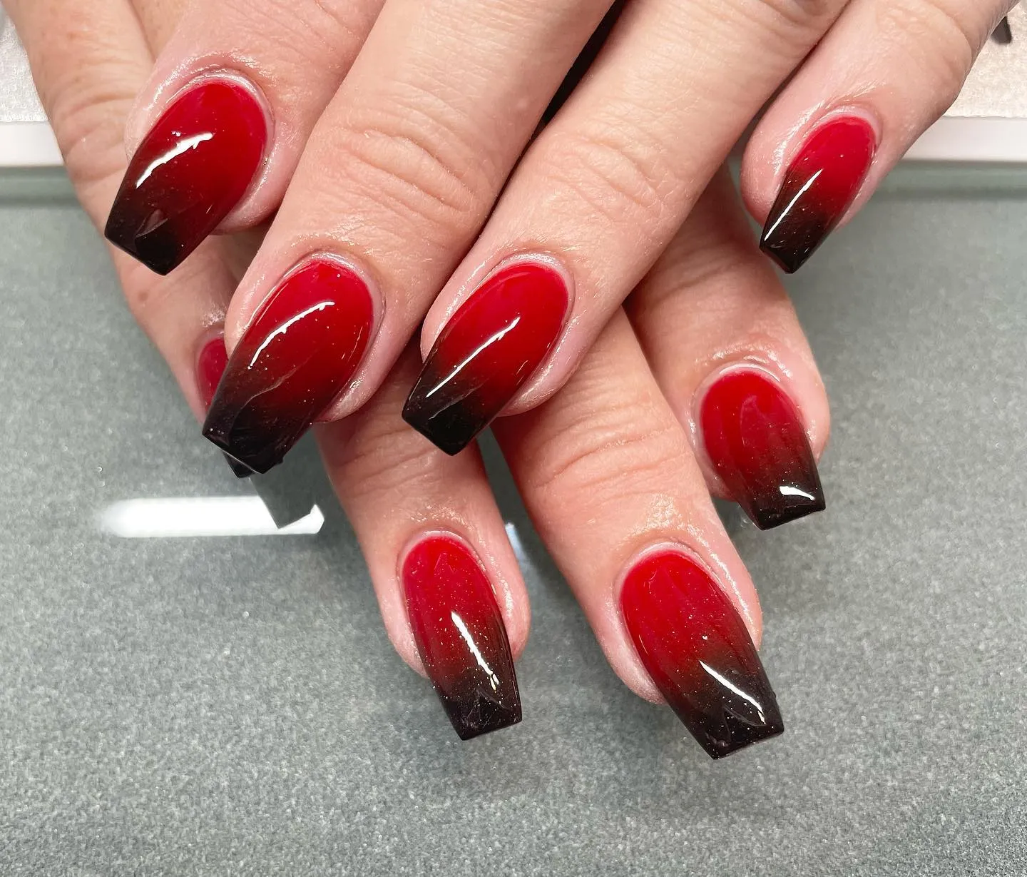 Black and Red Ombre Nails