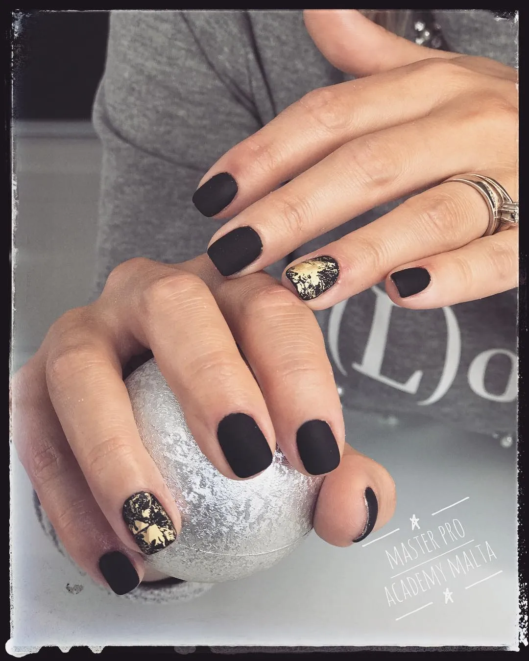 Black and Gold Matte Nails