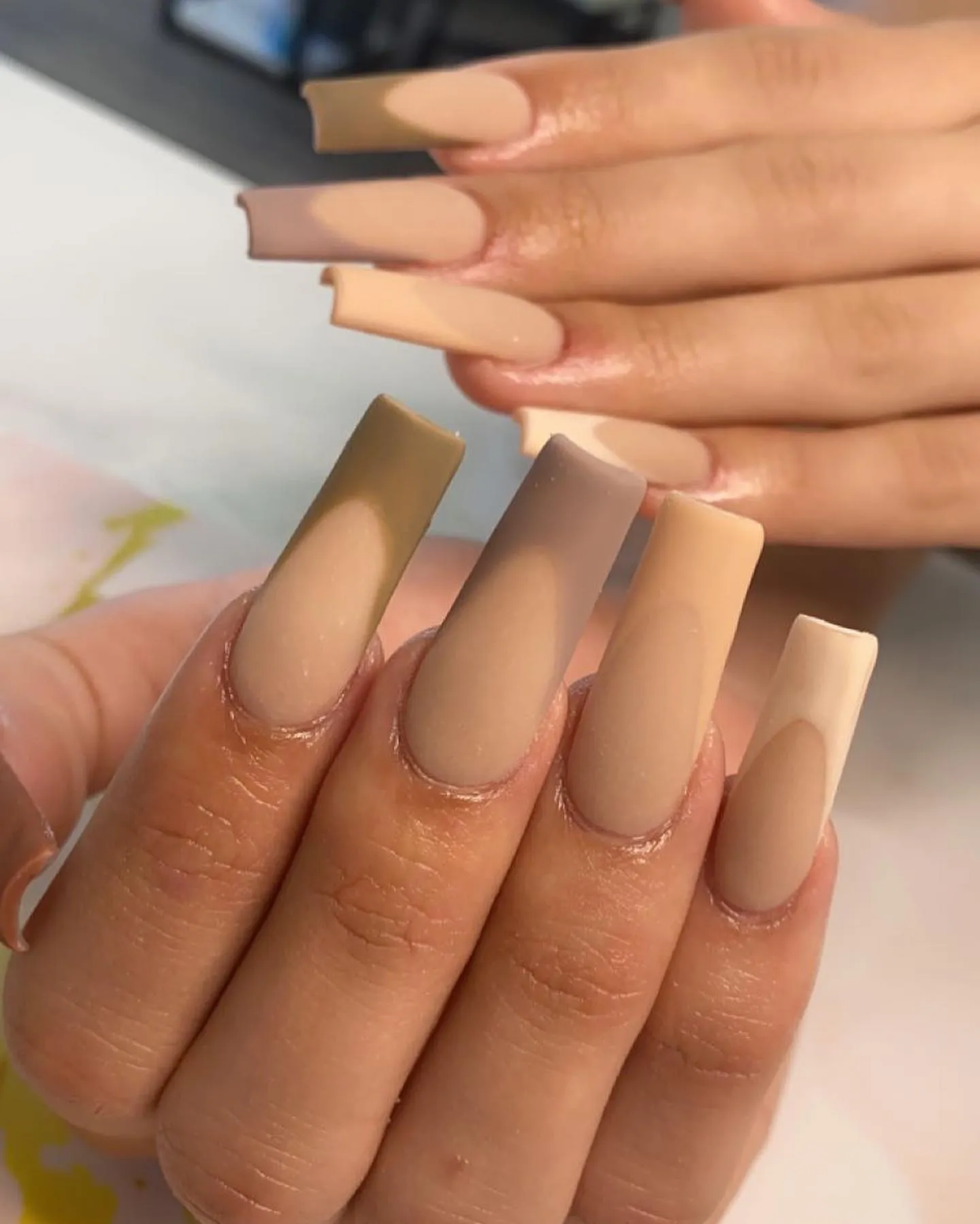 Matte Nude Long Square Nails