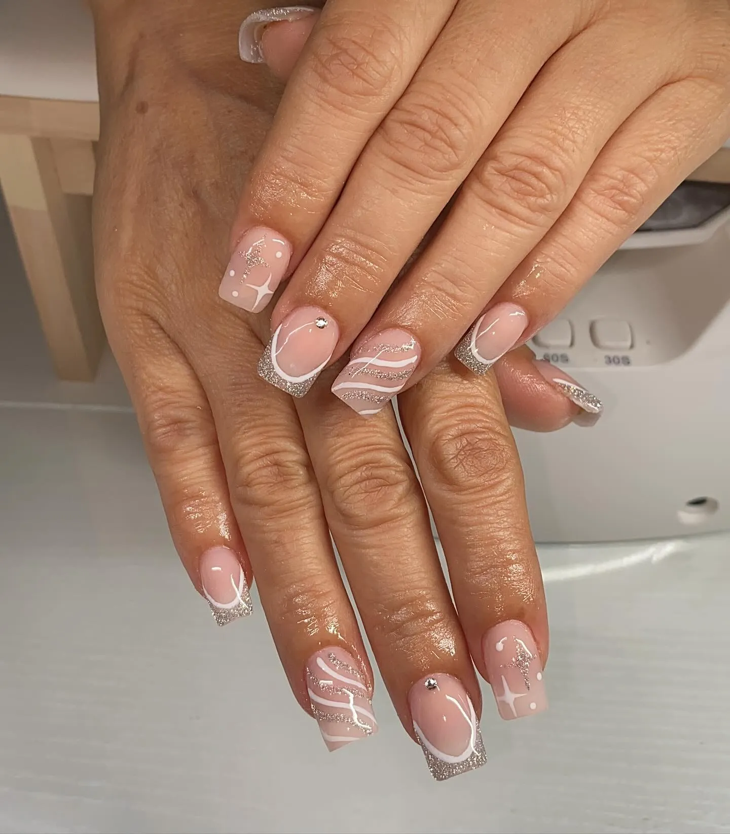 Silver Glitter Stripes Nails