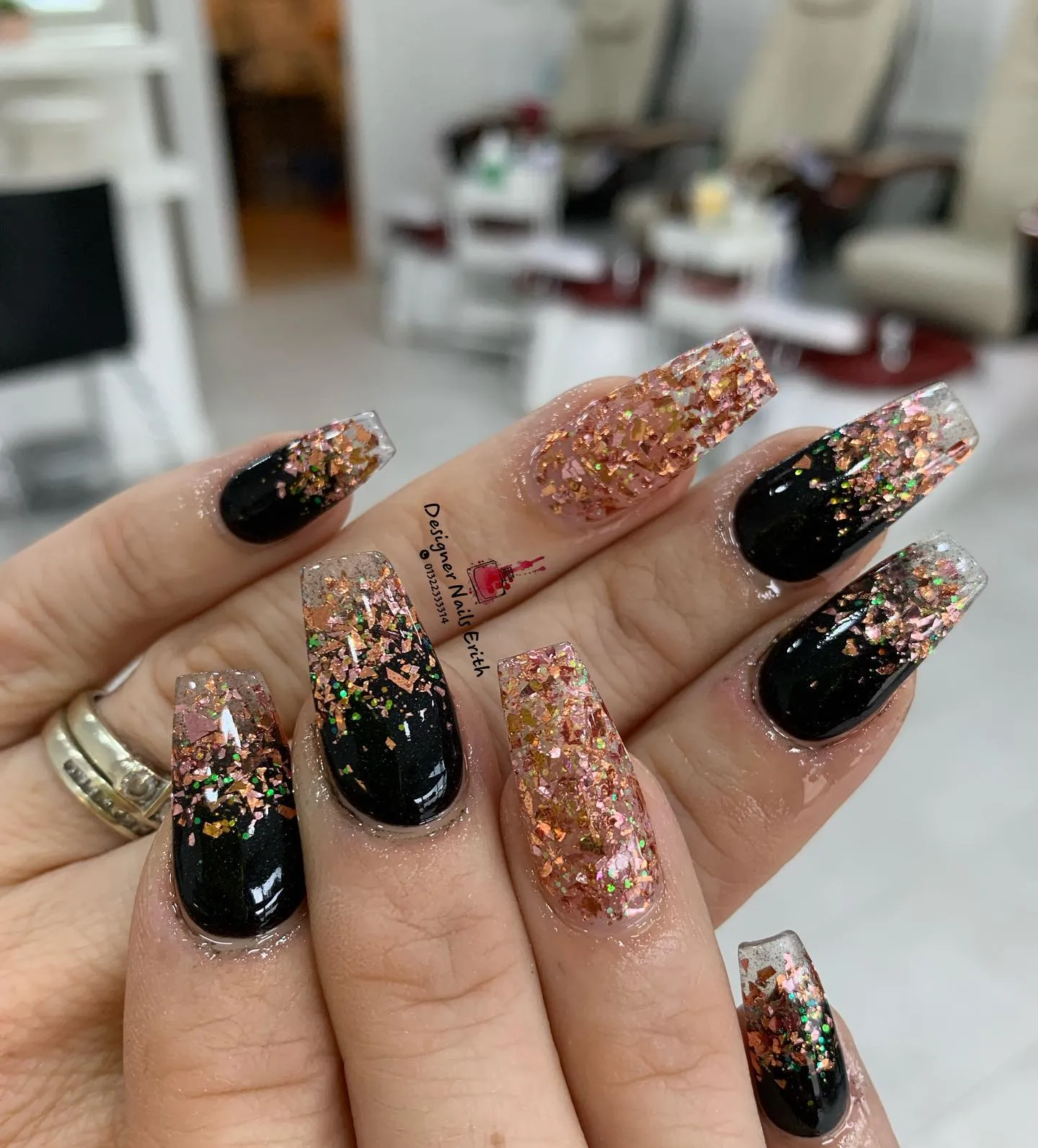 Sparkle Black Ombre Nails