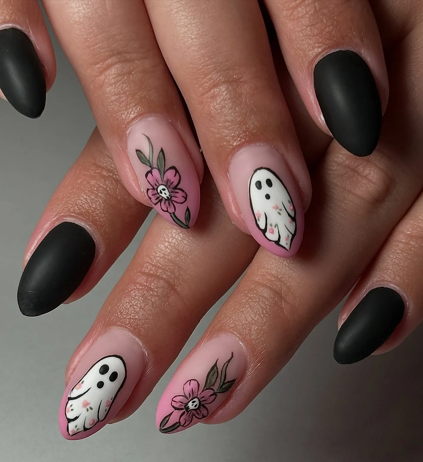 Matte Black Spooky Nails