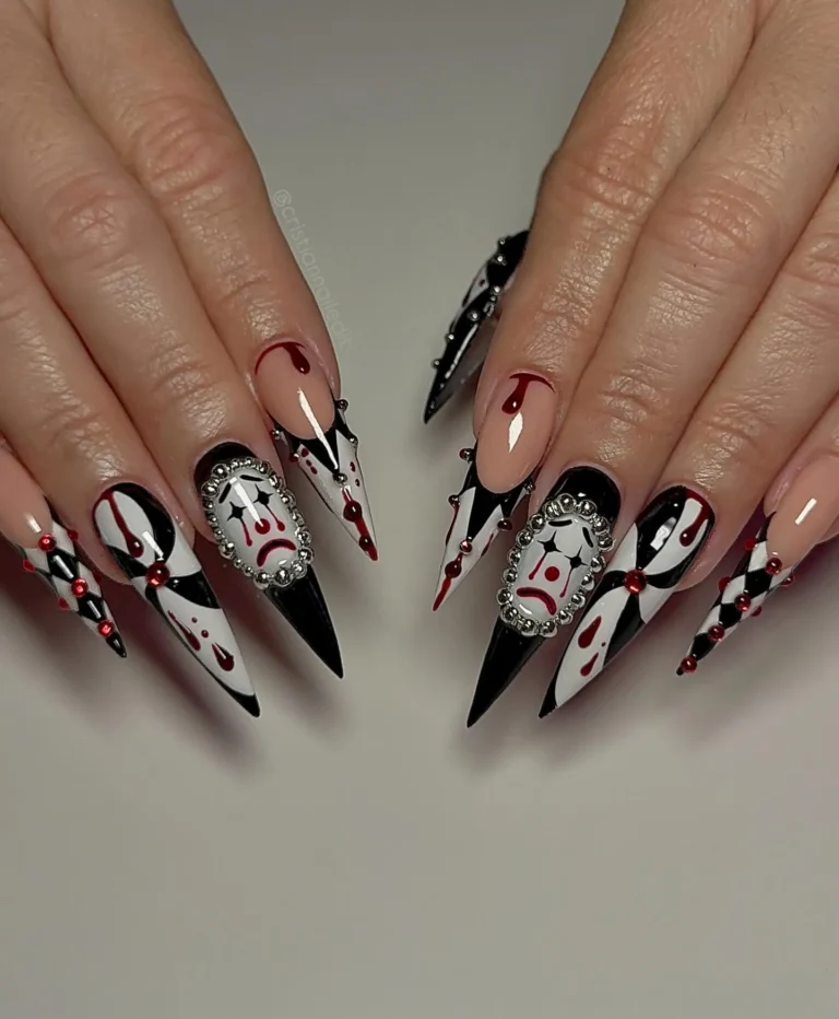 Black and Glitter Spooky Nails