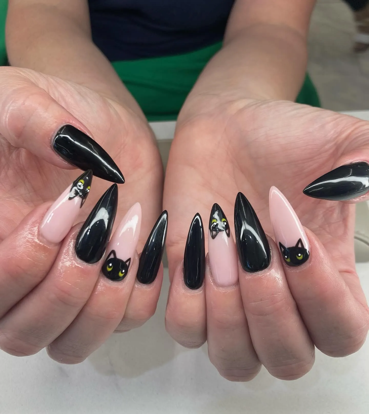 Pink and Black Stiletto Nails