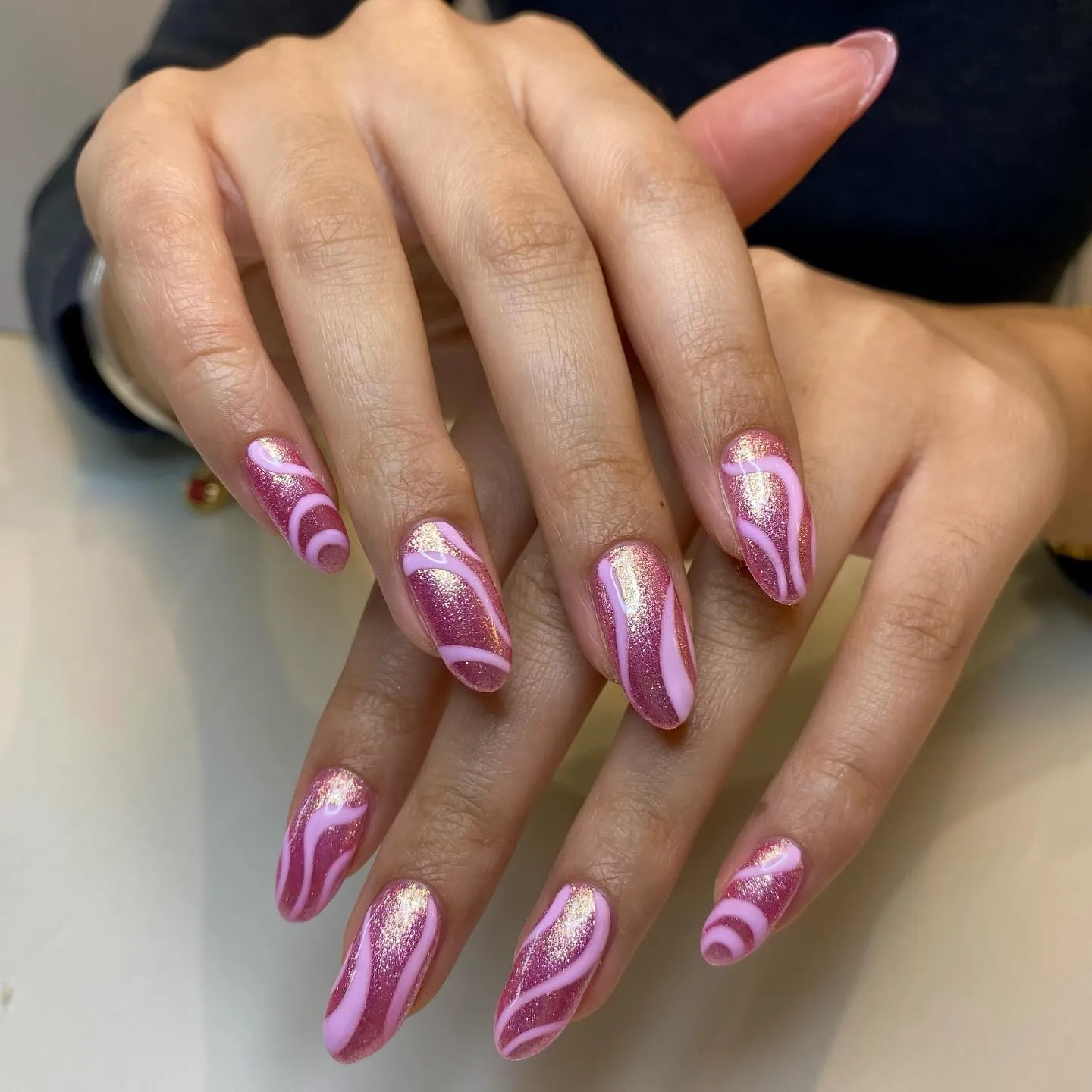 Glittery Pink Halloween Almond Nails