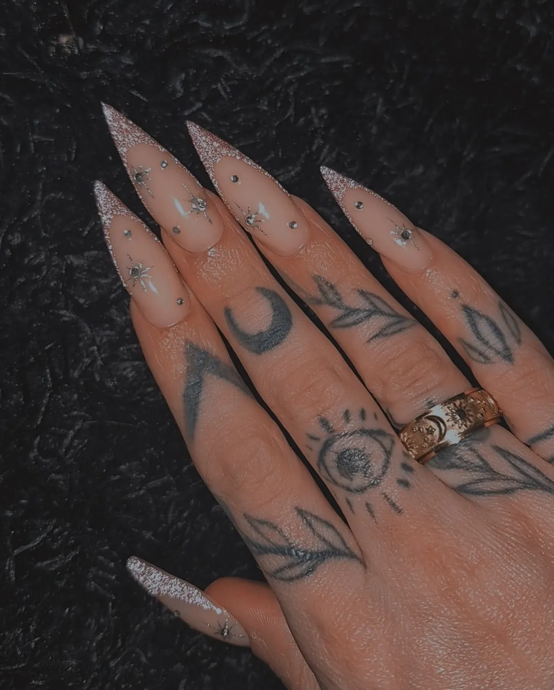 Pink Glitter Stiletto Nails