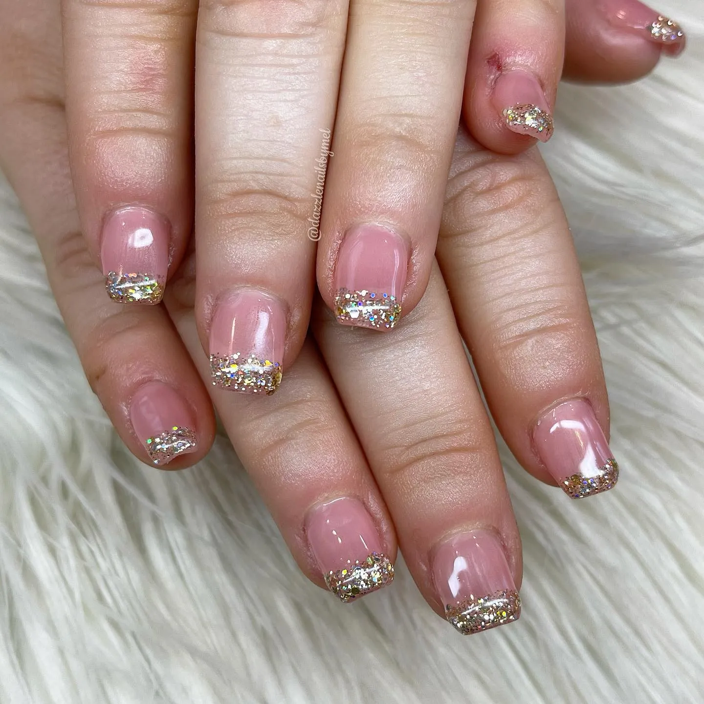 French tip gold glitter nails