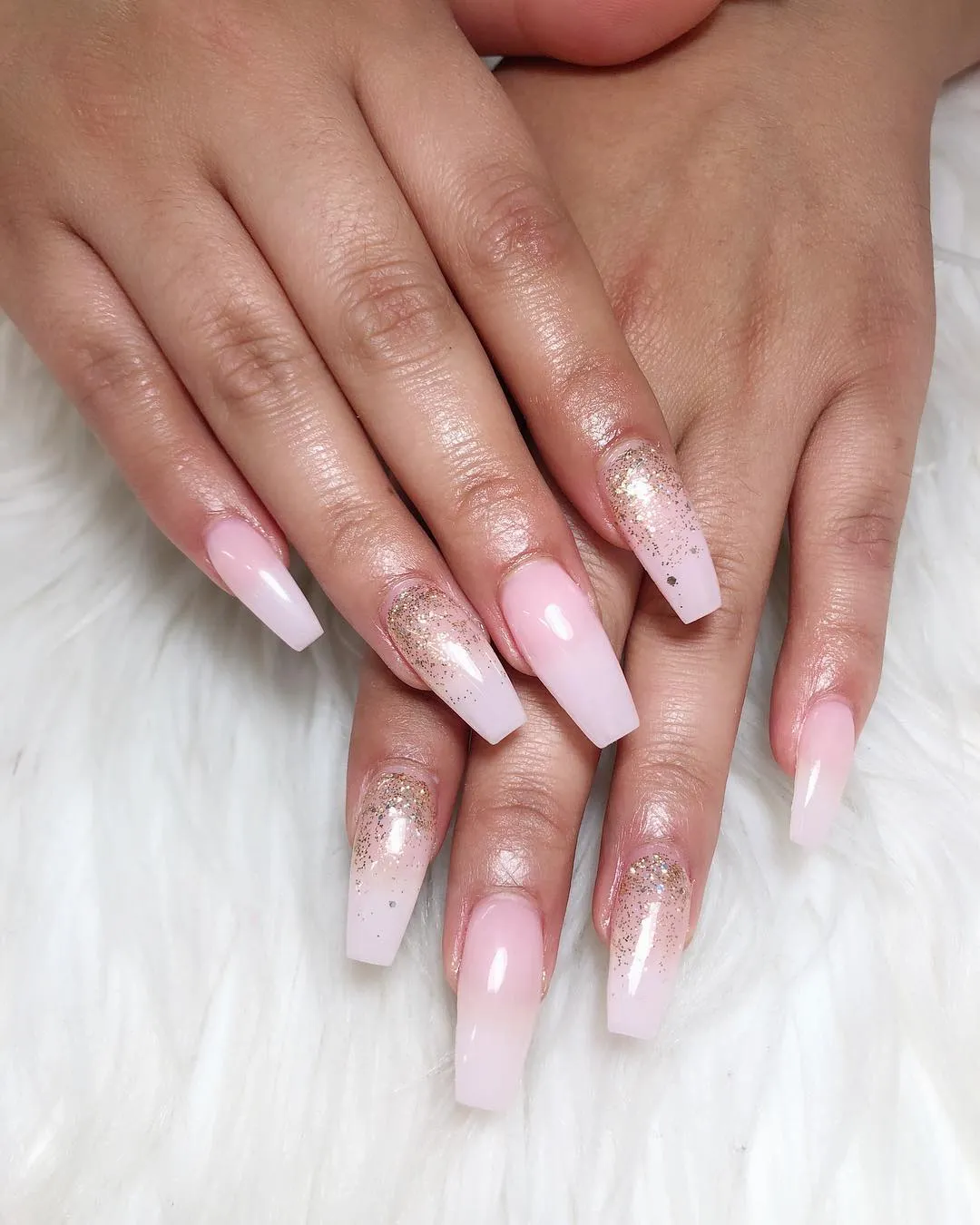 Sheer Pink Glitter Nails