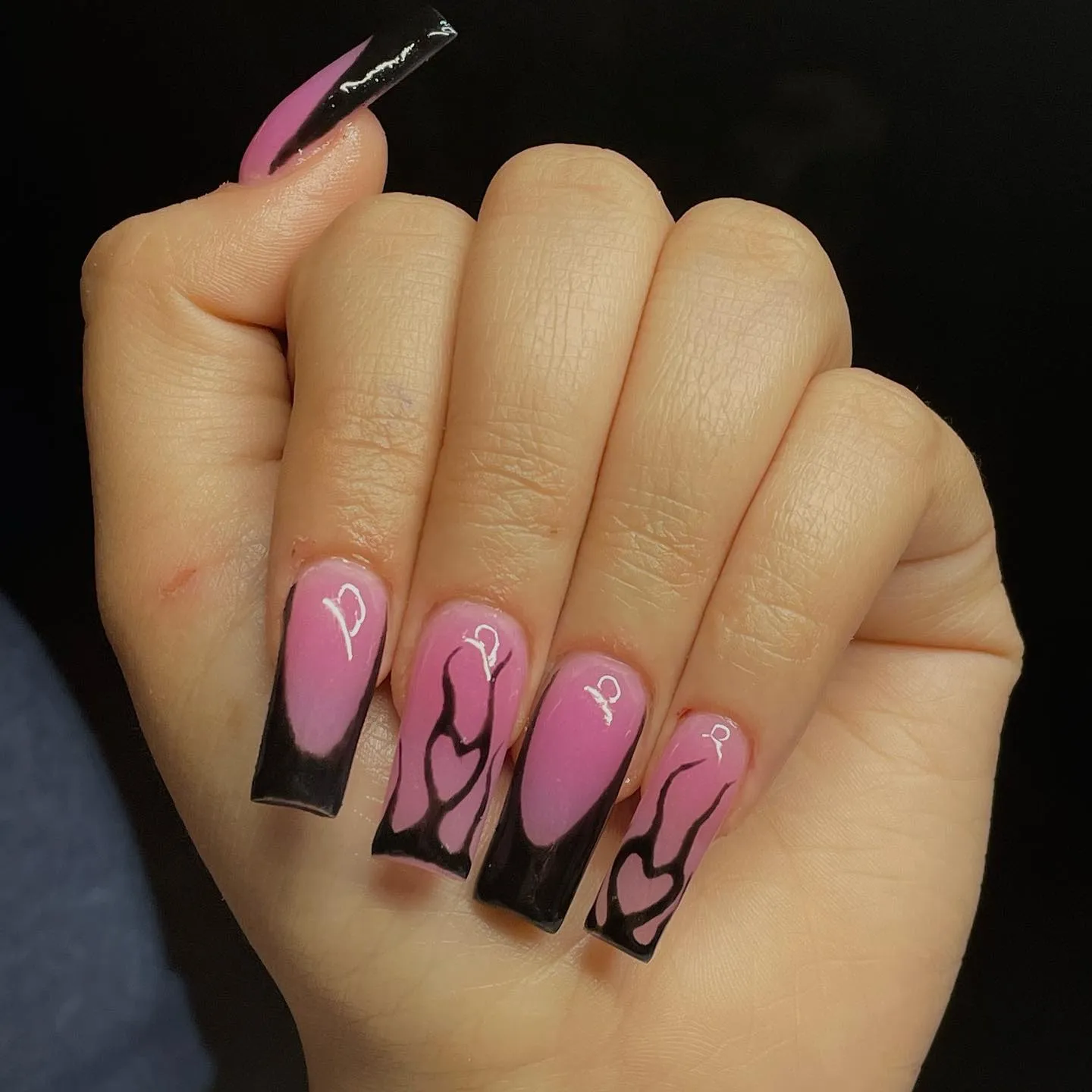 Pink and Black Flame Nail Art