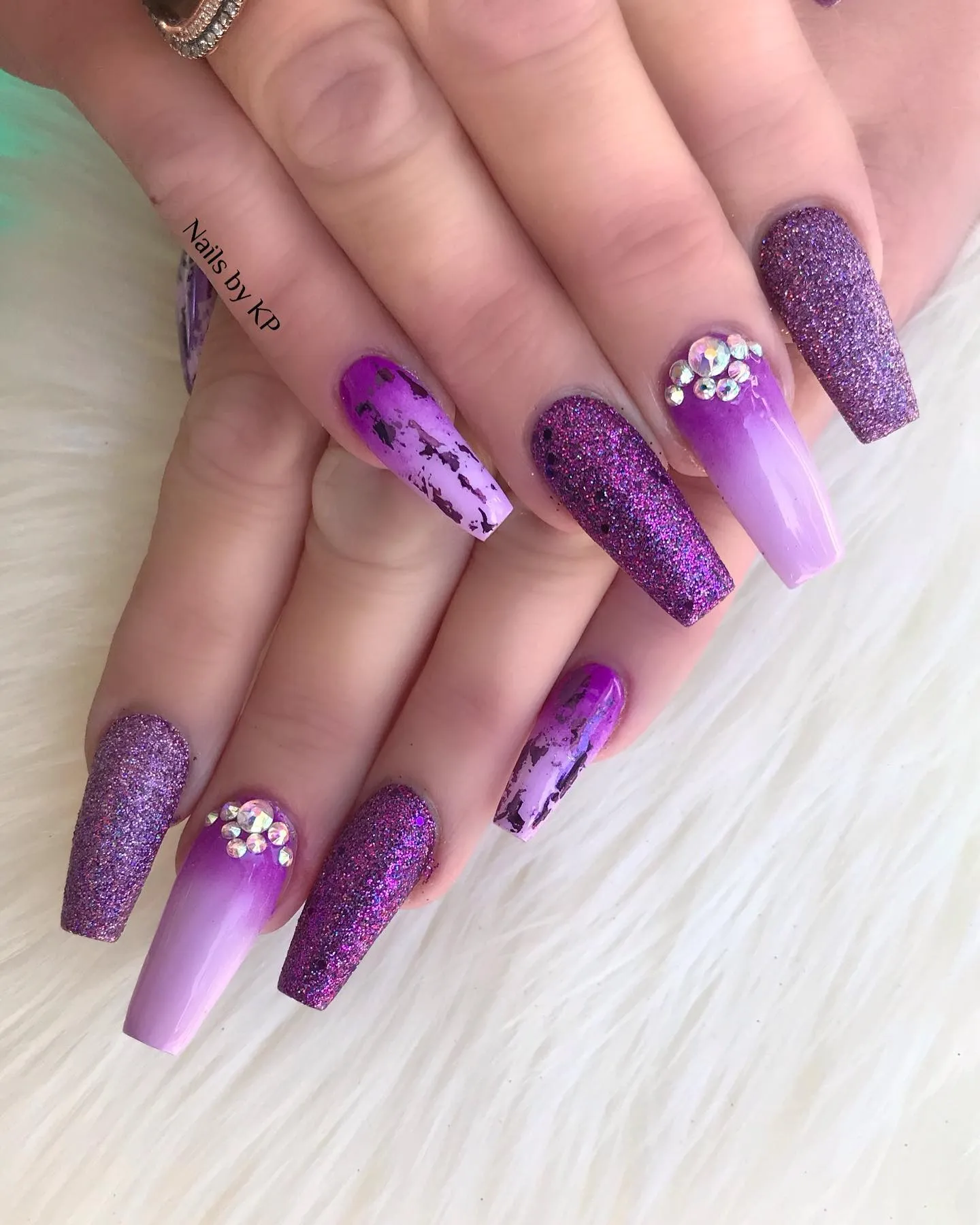 Purple Coffin Glitter Nails