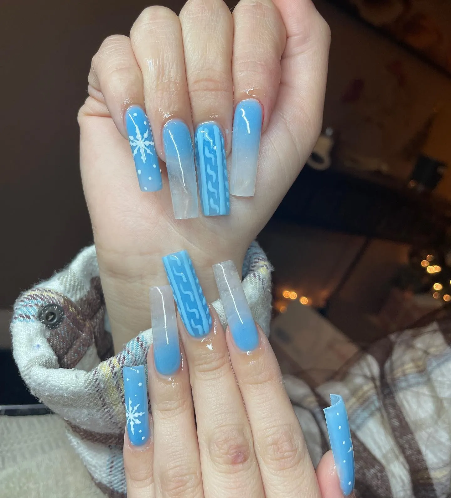 Baby Blue Coffin Glitter Nails