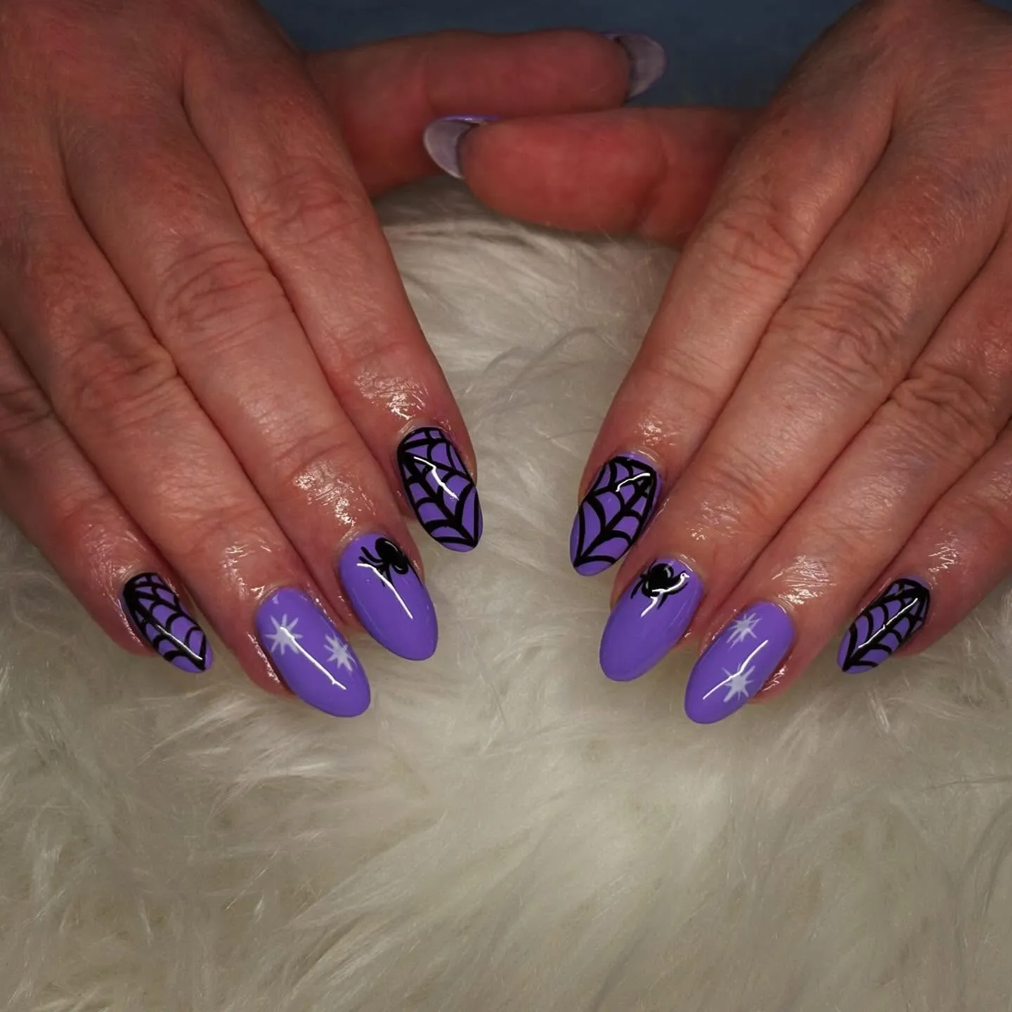 Purple Spider & Web Nail Art