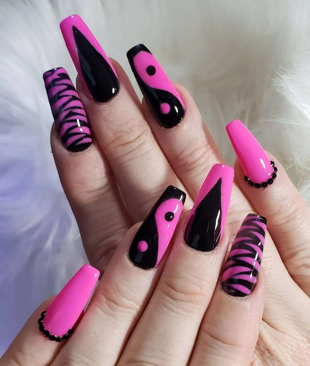 Black and Pink Chrome Nails
