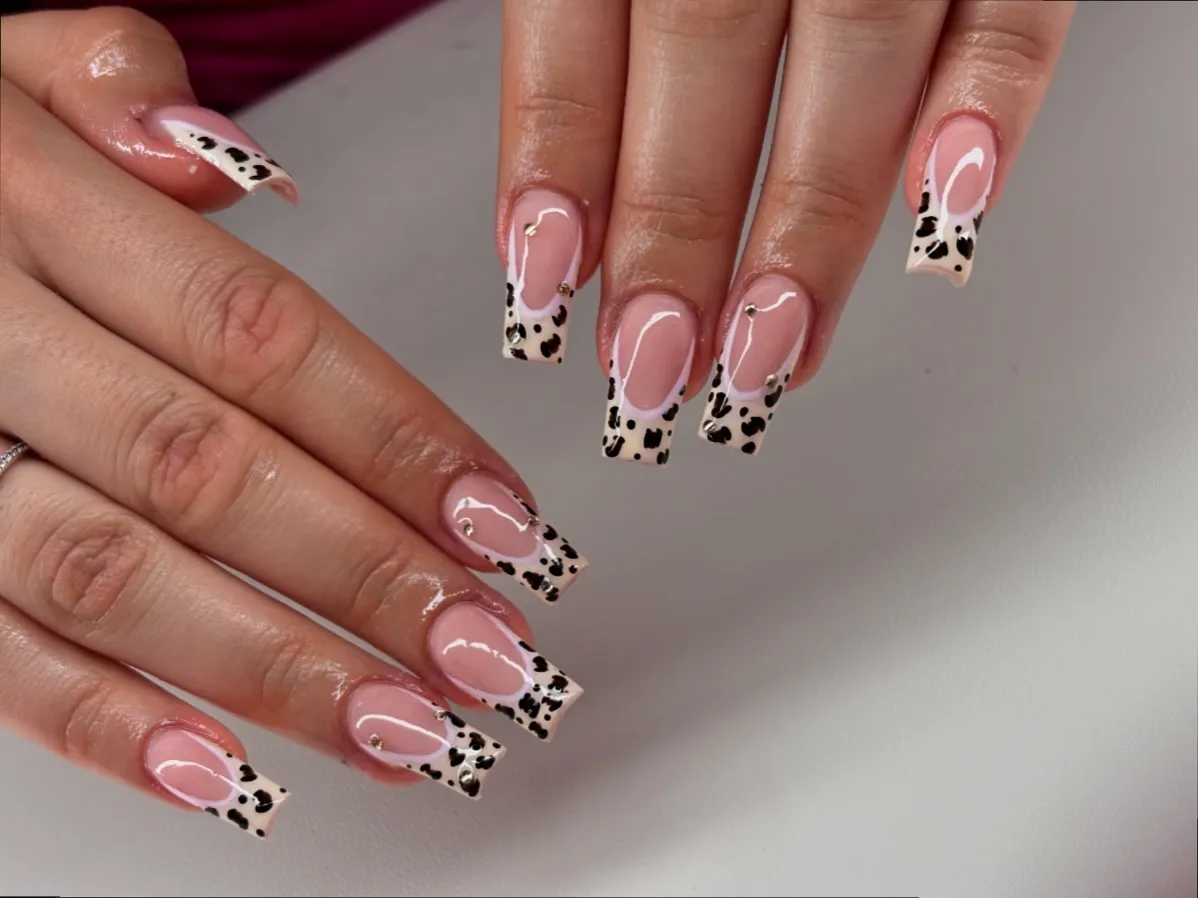 Pink Nails with Black Animal Prints