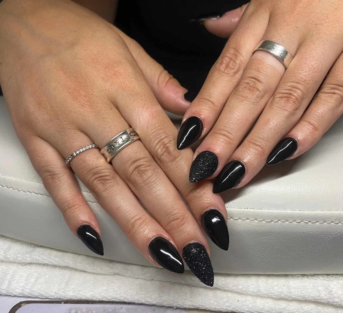 Black Chrome Nails with Glitter