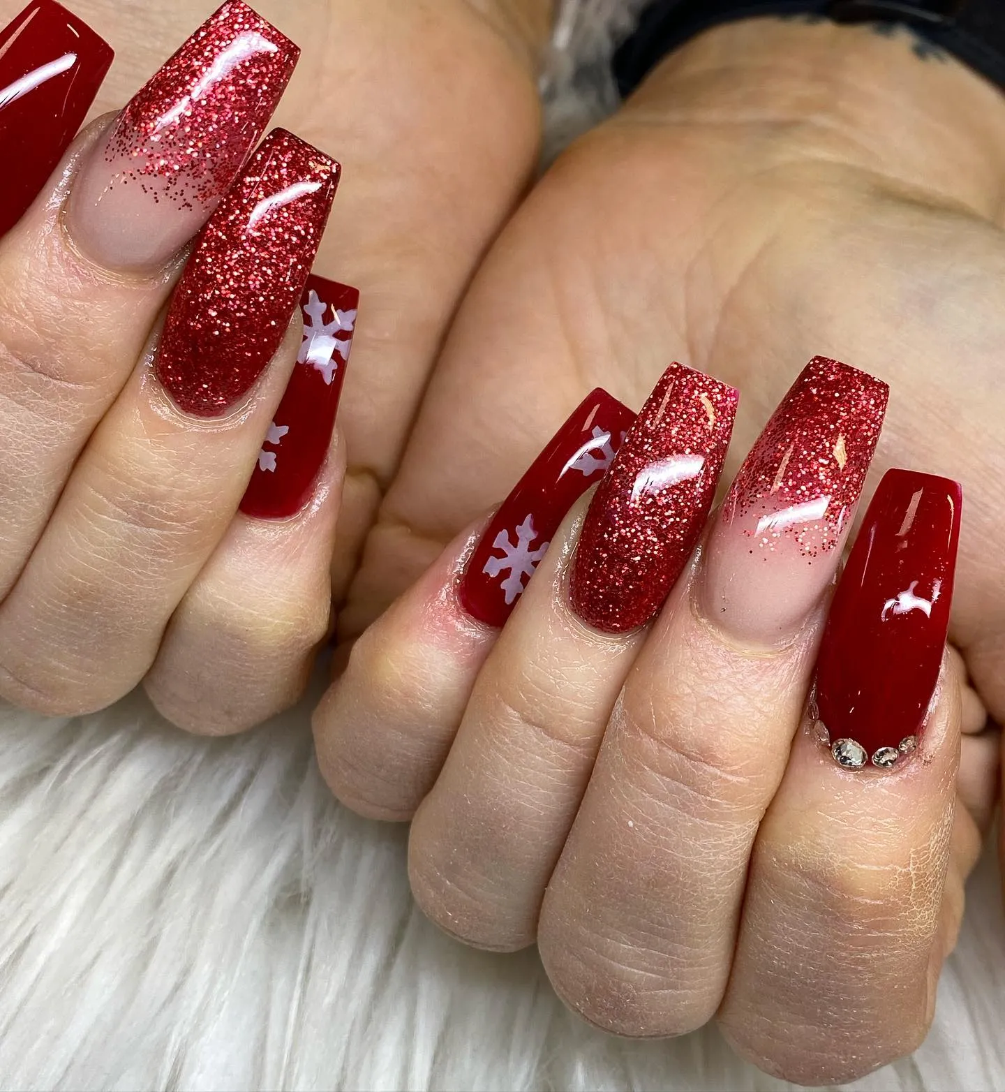 Red Coffin Glitter Nails