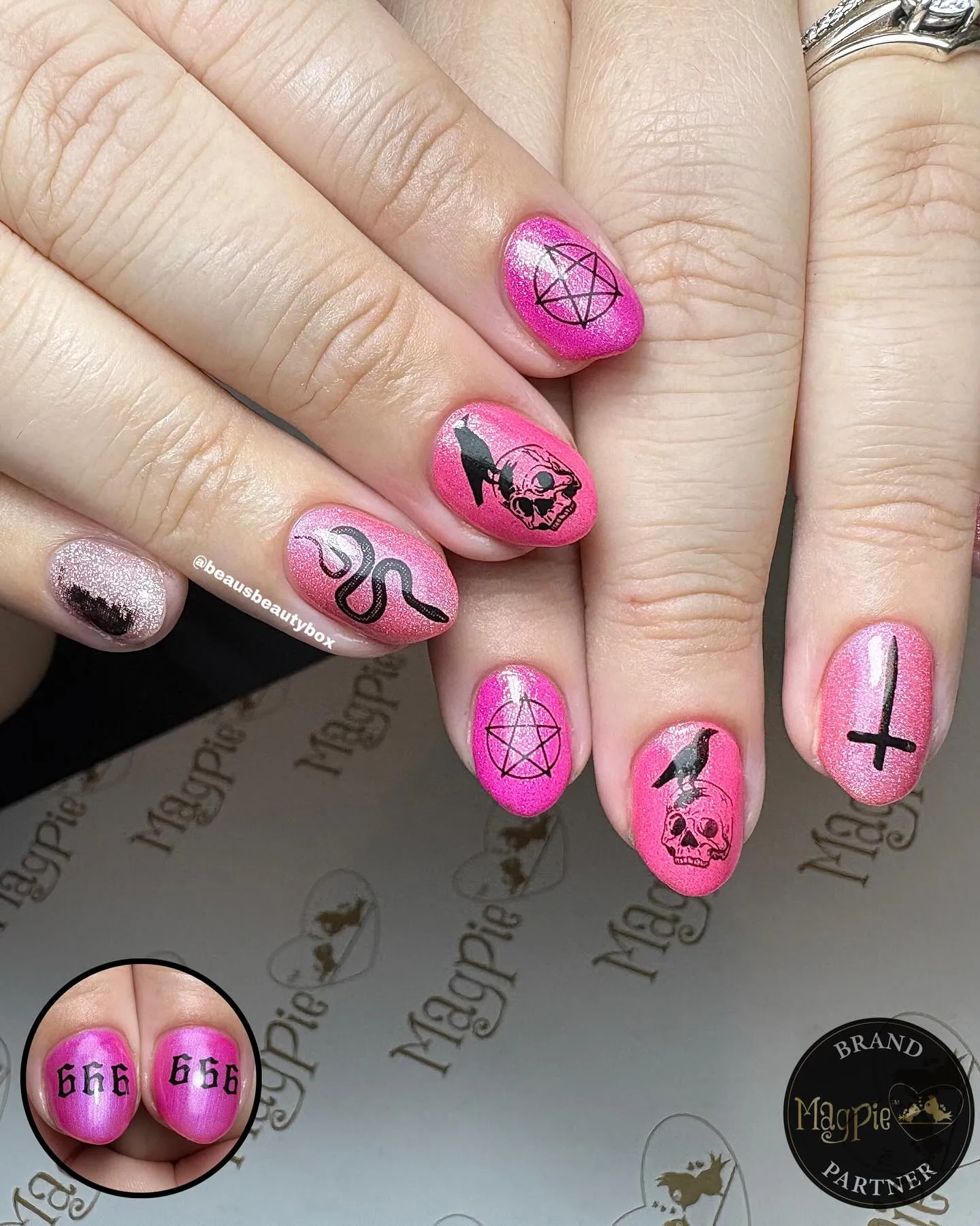Black and Pink Gothic Spooky Nails